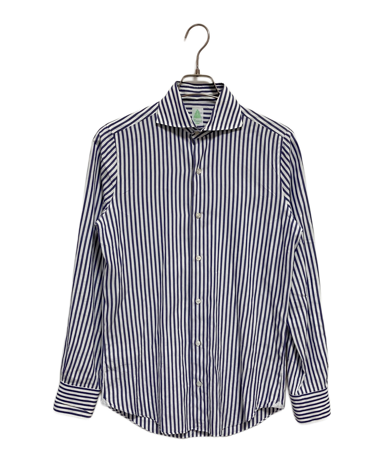 フィナモレ　ストライプシャツ　40　メンズ　長袖シャツ　FINAMORE 中古・古着通販】Finamore (フィナモレ) ストライプシャツ ネイビー