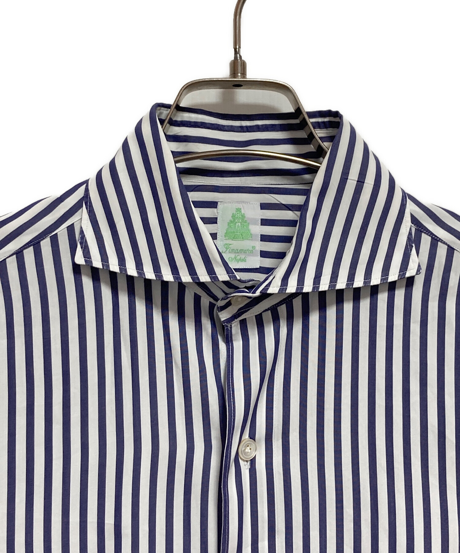 中古・古着通販】Finamore (フィナモレ) ストライプシャツ ネイビー