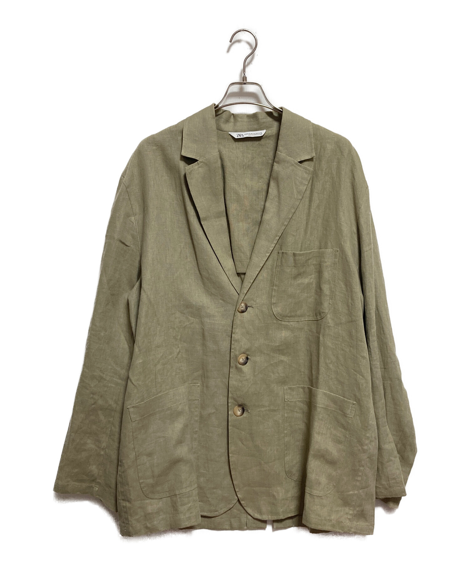 【新品タグ付】ZARA リネン100% テーラードジャケット ベージュ 50 中古・古着通販】ZARA (ザラ) 3Bテーラードリネンジャケット ベージュ