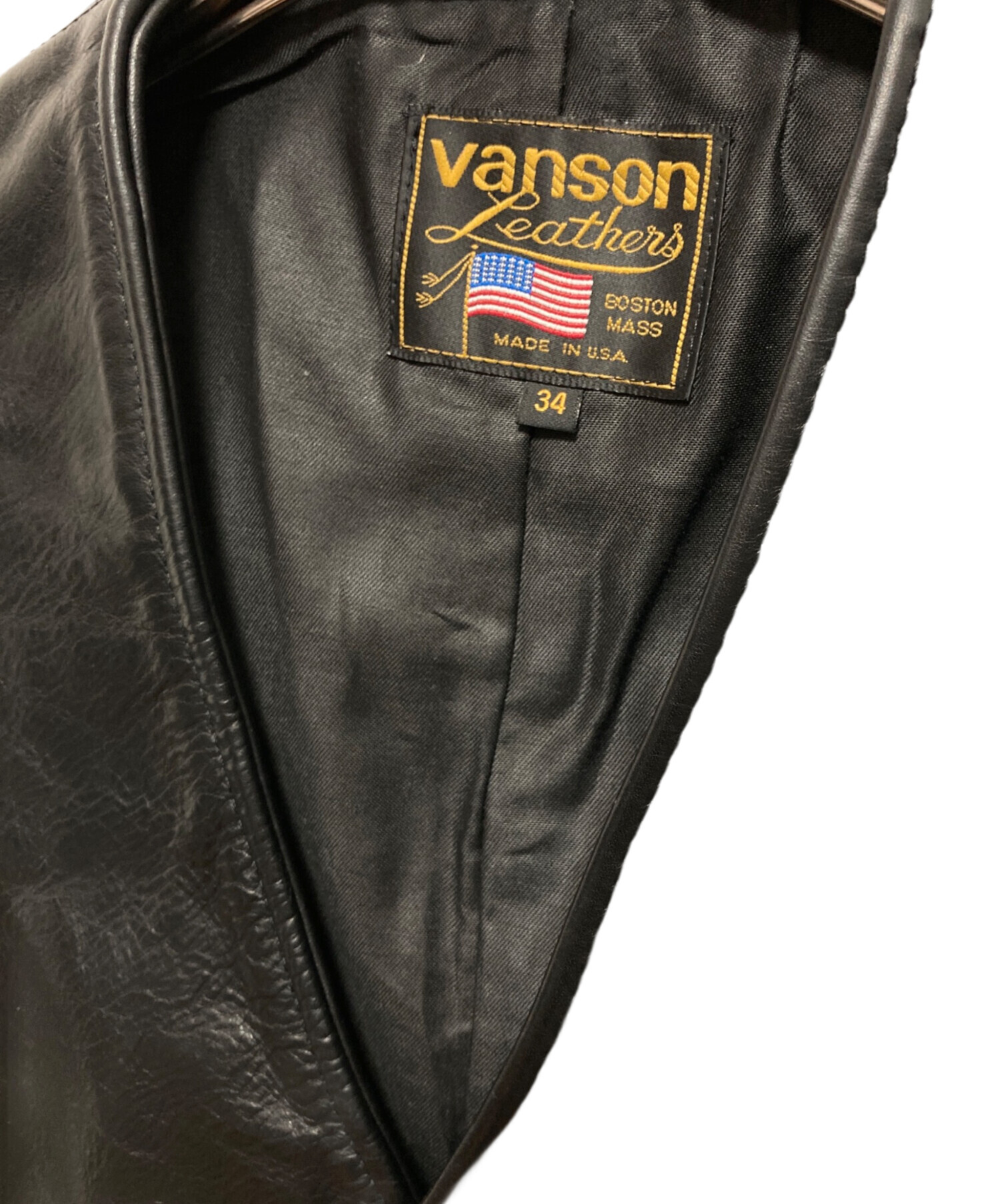 中古・古着通販】VANSON (バンソン) レザーベスト ブラック サイズ:34
