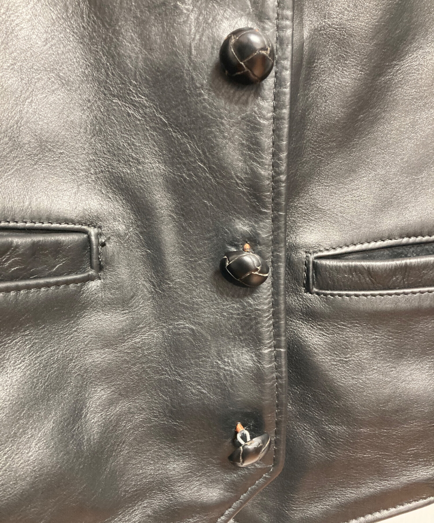 中古・古着通販】VANSON (バンソン) レザーベスト ブラック サイズ:34
