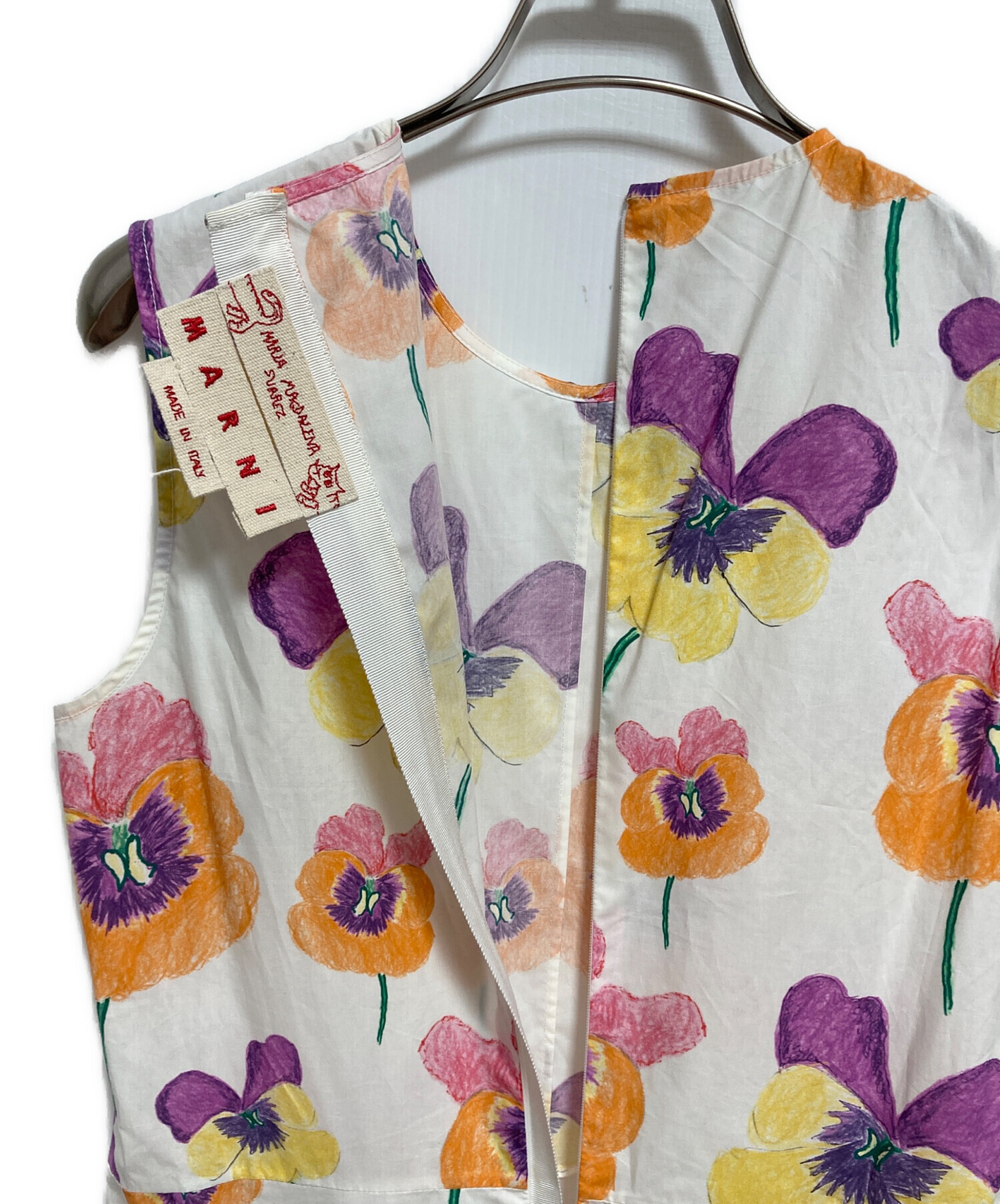 マルニ MARNI ワンピース サイズ38 レディース 花柄 美品 中古・古着通販】MARNI (マルニ) 花柄ワンピース ホワイト×パープル