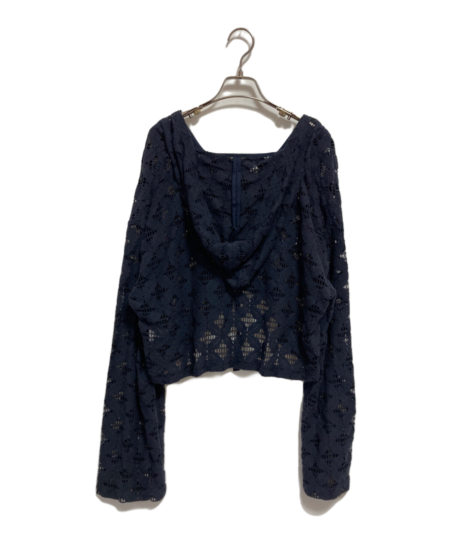 中古・古着通販】Uhr (ウーア) Lace Foodie Tops ネイビー サイズ:FREE