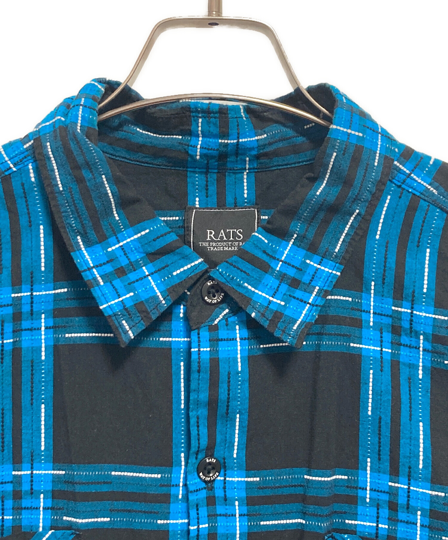 中古・古着通販】RATS (ラッツ) DOT CHECK SHIRT ブルー×ブラック