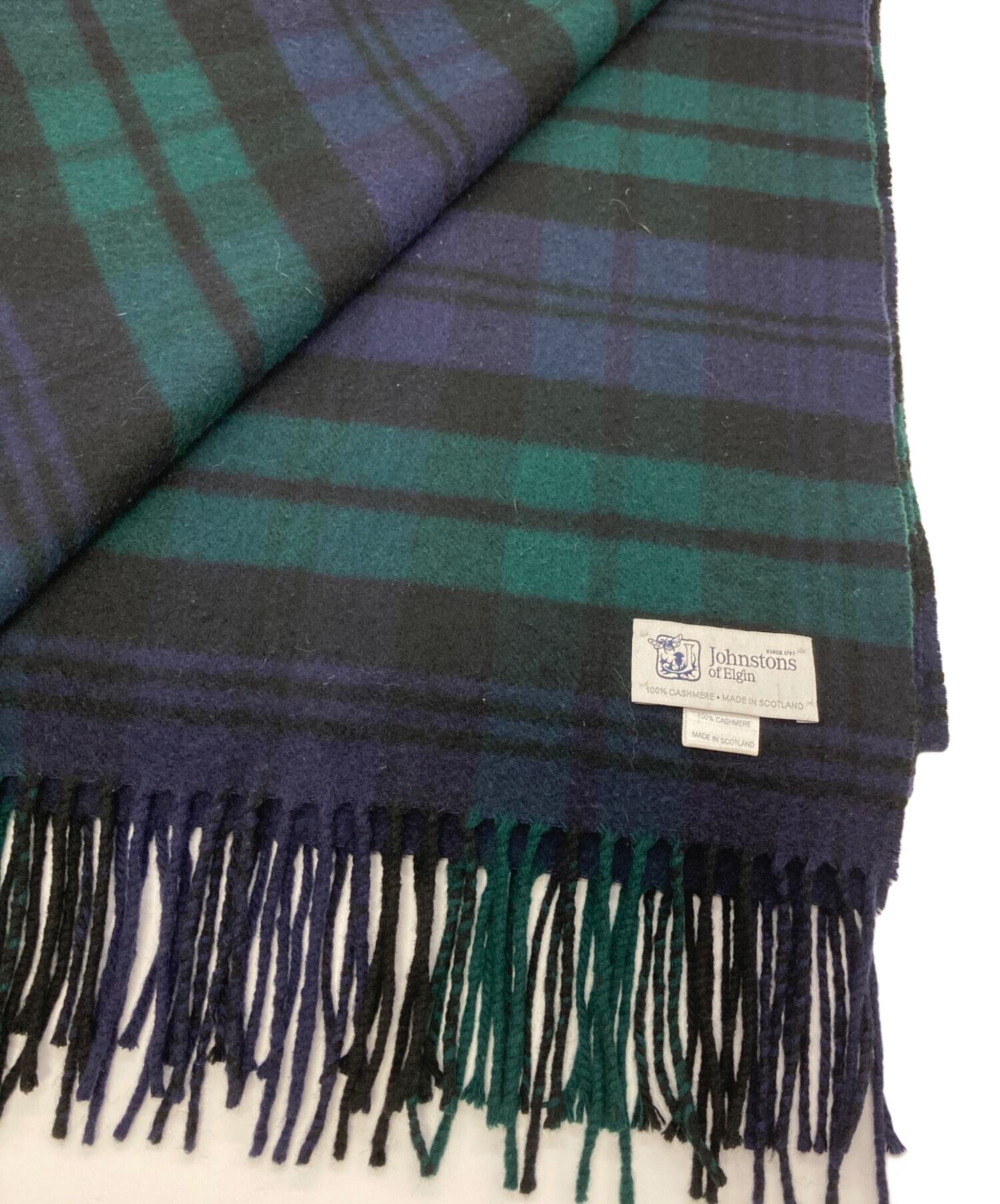 値下げJOHNSTONS OF ELGIN ネイビー　大判ストール 中古・古着通販】JOHNSTONS OF ELGIN (ジョンストンズ オブ エルガン