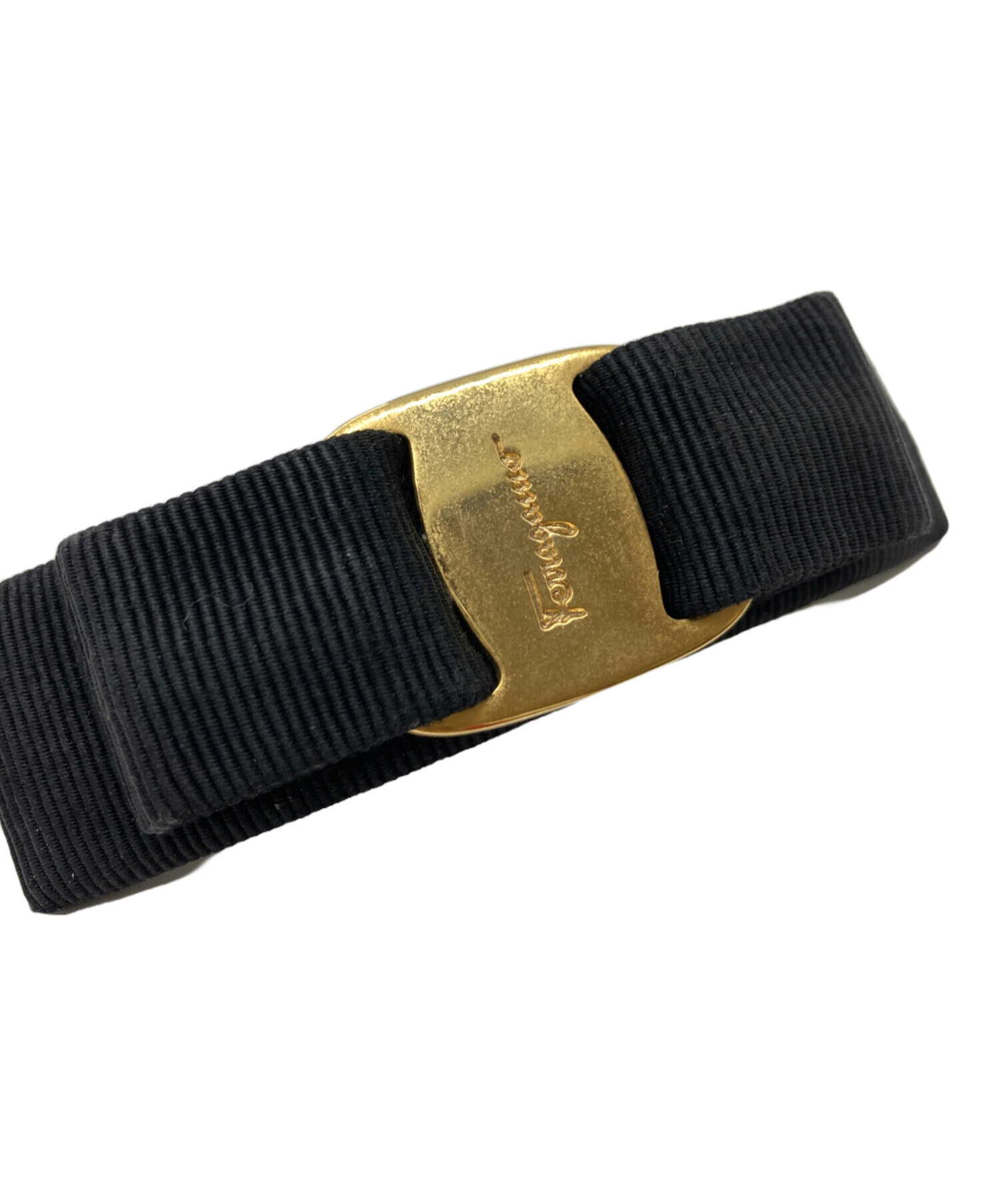 フェラガモ 　ヴァラ　ブラック　ゴールド　リボン　バレッタ　【used】 中古・古着通販】Salvatore Ferragamo (サルヴァトーレ フェラガモ