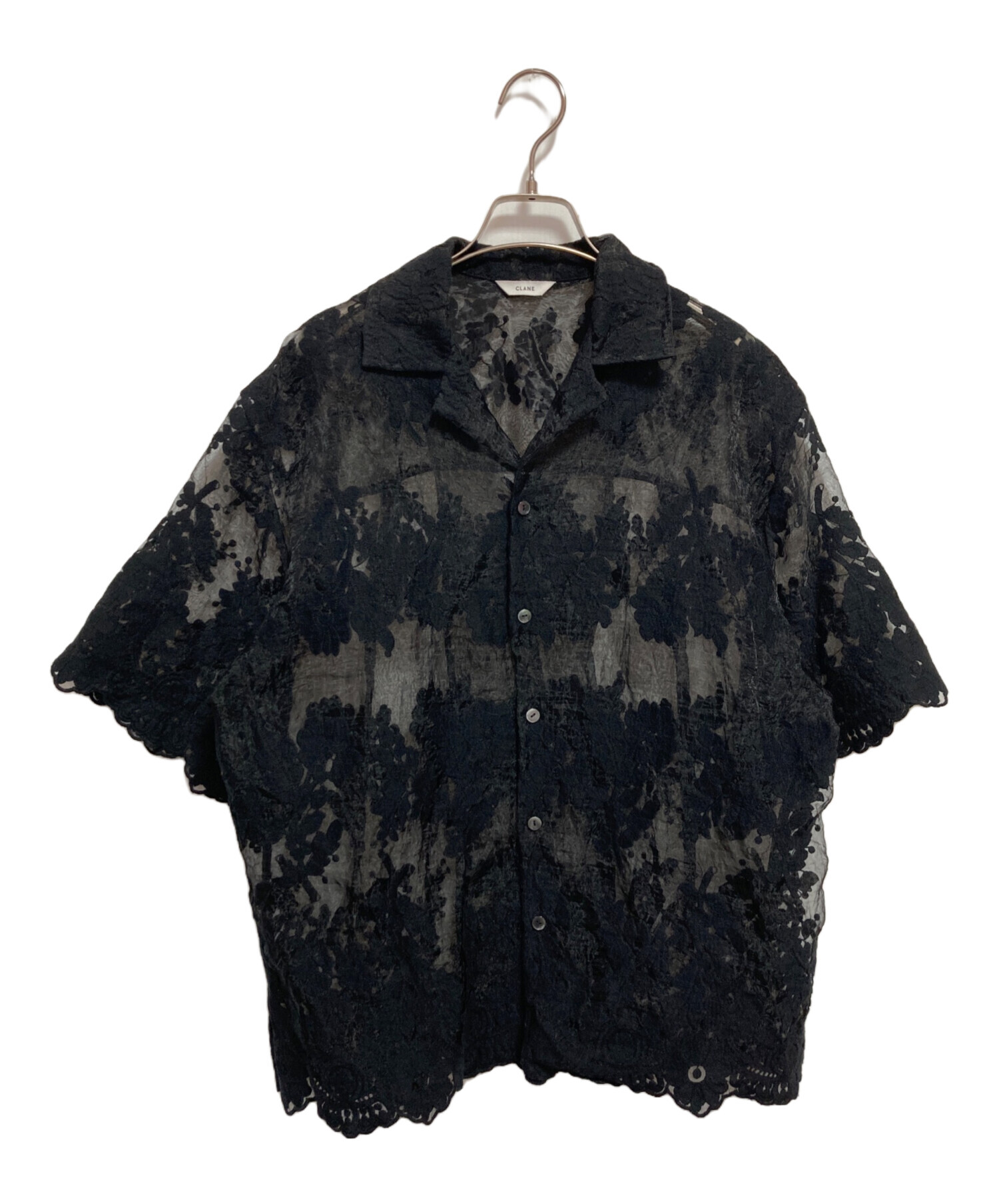 【美品】CLANE シアーショートスリーブフラワーシャツ 2 中古・古着通販】CLANE (クラネ) シアーフラワーレースシャツ ブラック
