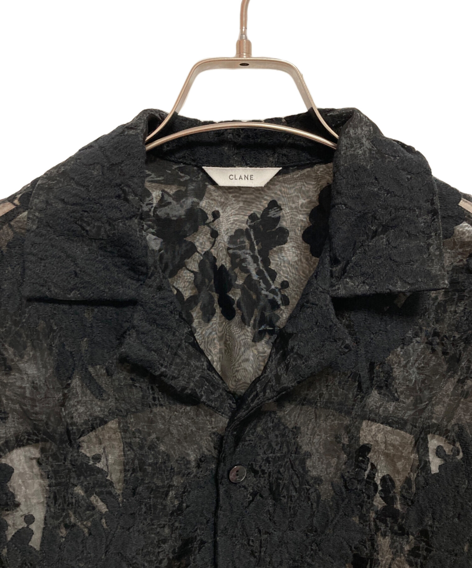 【美品】CLANE シアーショートスリーブフラワーシャツ 2 中古・古着通販】CLANE (クラネ) シアーフラワーレースシャツ ブラック