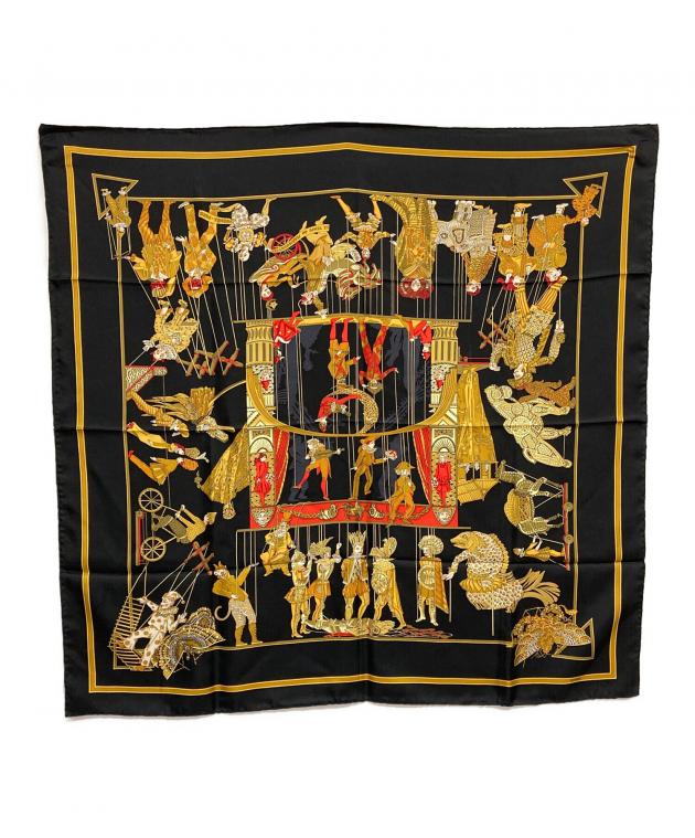 エルメス HERMES カレ90 神々の音楽 シルクスカーフ ブラックカラー 中古・古着通販】HERMES (エルメス) カレ90 シルクスカーフ ブラック