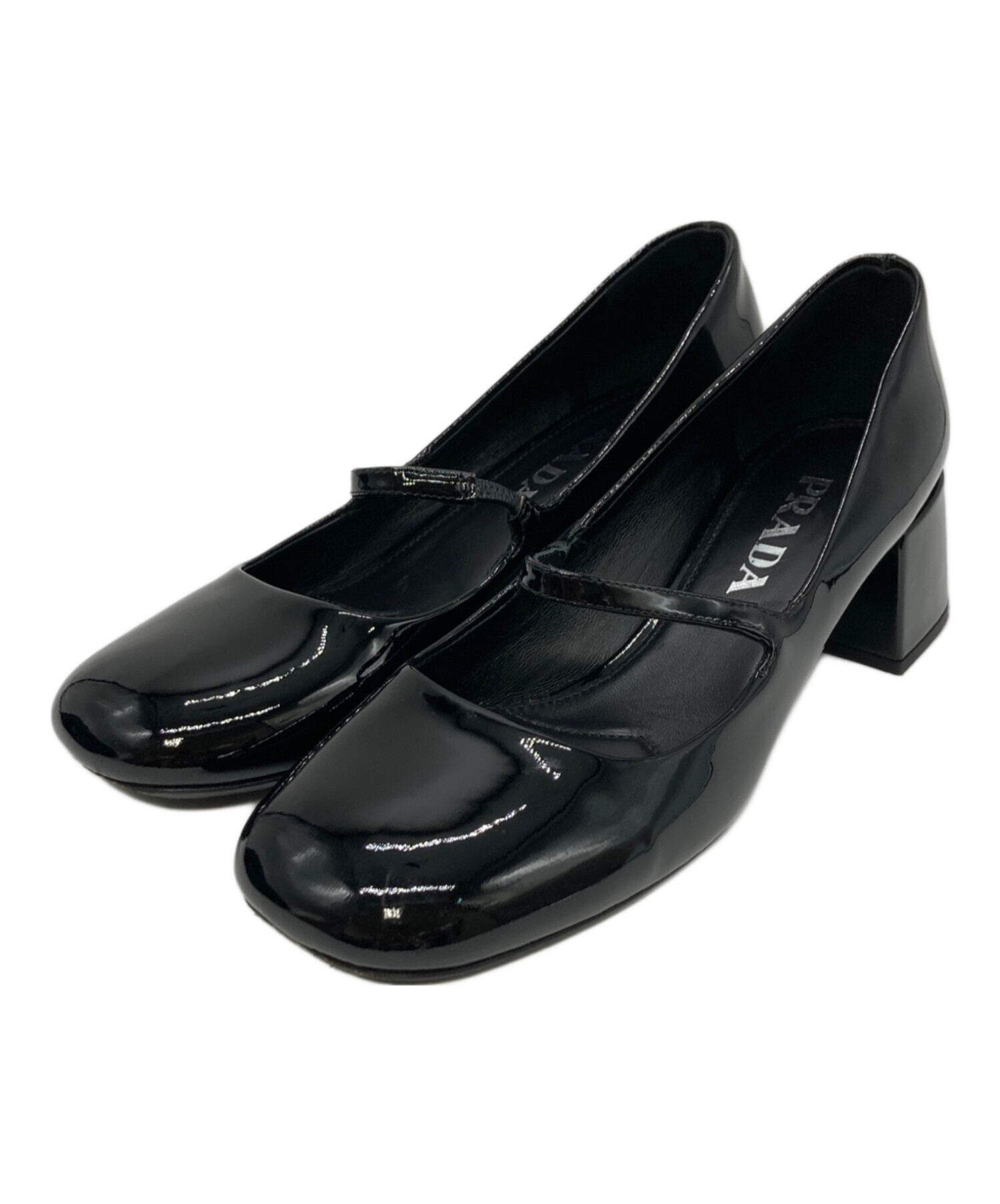 PRADA エナメル メリージェーン パンプス ブラック 中古・古着通販】PRADA (プラダ) メリージェーンパテントレザー