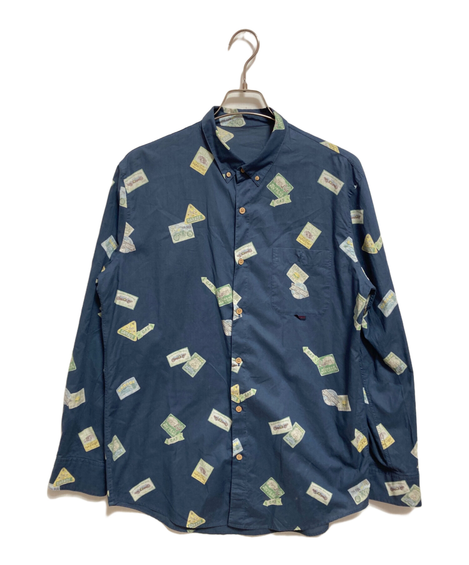 中古・古着通販】PAPAS (パパス) 総柄ボタンダウンシャツ ネイビー