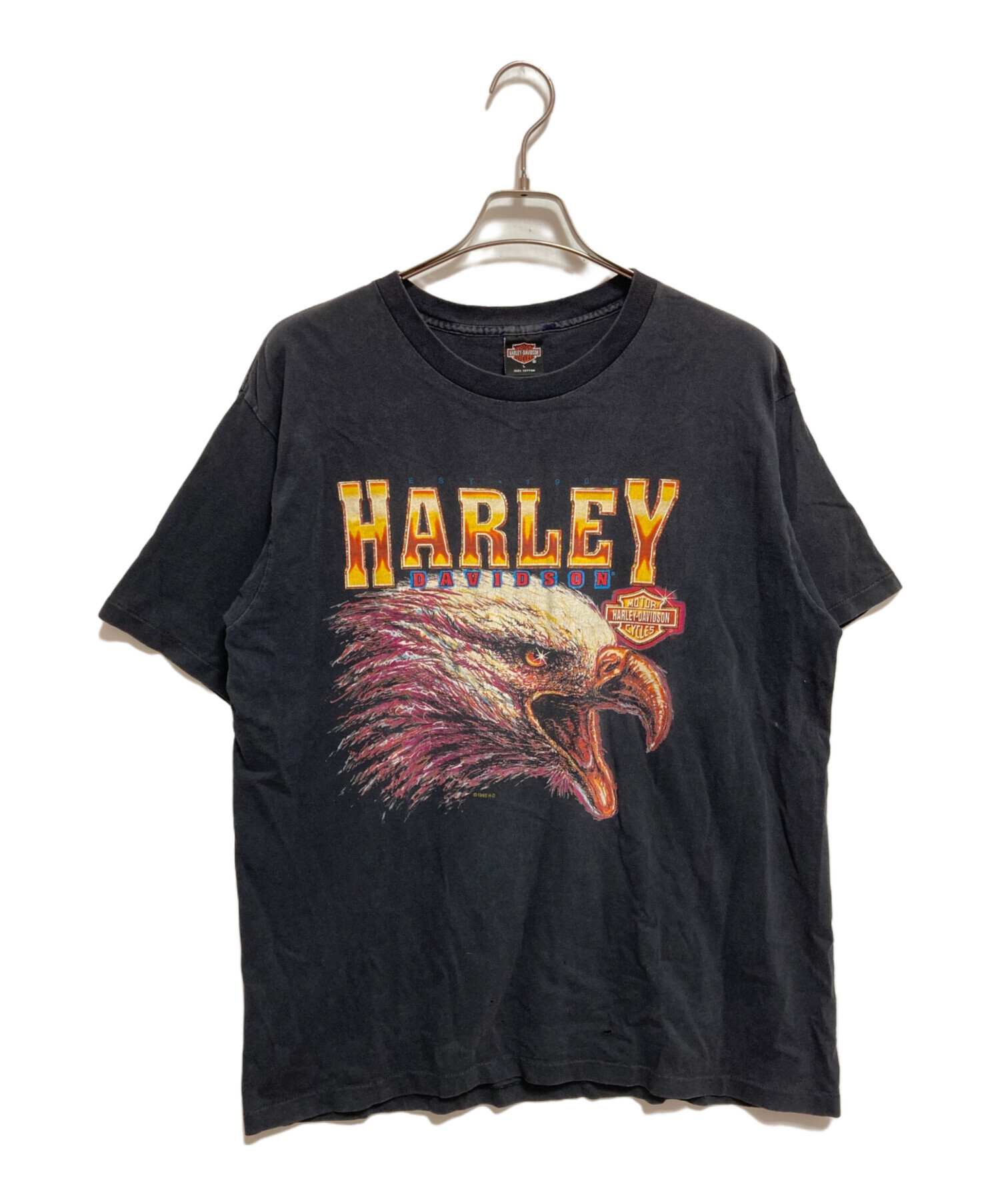 Harley Davidson ハーレー 90s Tシャツ イーグル 星条旗 極希少】90s ハーレーダビッドソン Tシャツ イーグル 後光 モカ