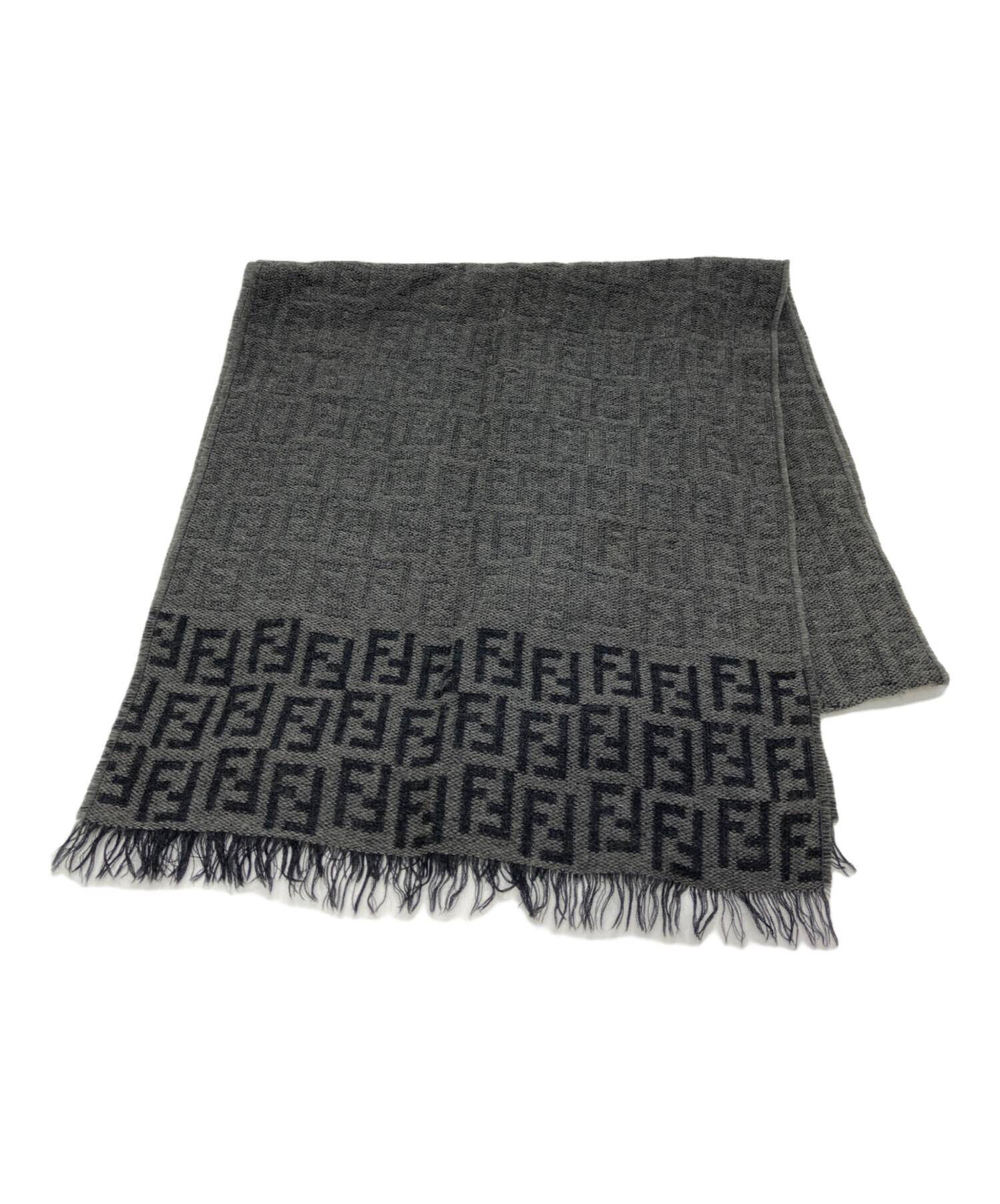 FENDI 100%ウール グレー マフラー 中古・古着通販】FENDI (フェンディ) ズッカ柄ウールマフラー グレー