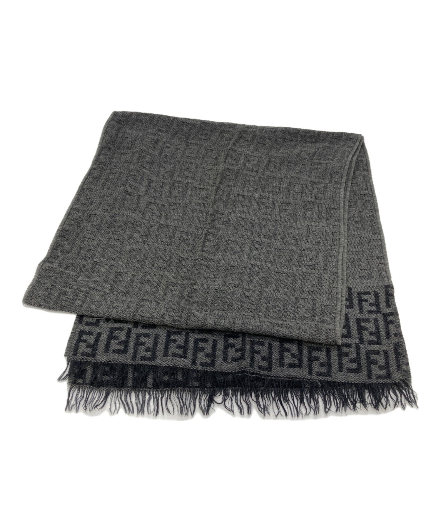 FENDIズッカ柄ウール100%マフラー　グレー 中古・古着通販】FENDI (フェンディ) ズッカ柄ウールマフラー グレー