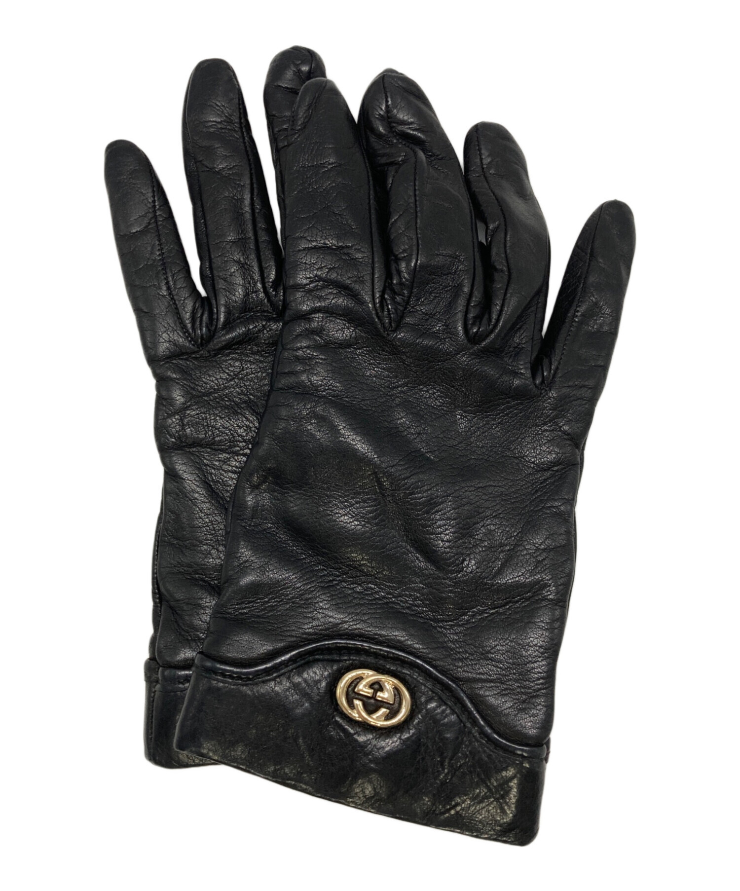 GUCCI グッチ レザー手袋 中古・古着通販】GUCCI (グッチ) レザーグローブ ブラック｜ブランド