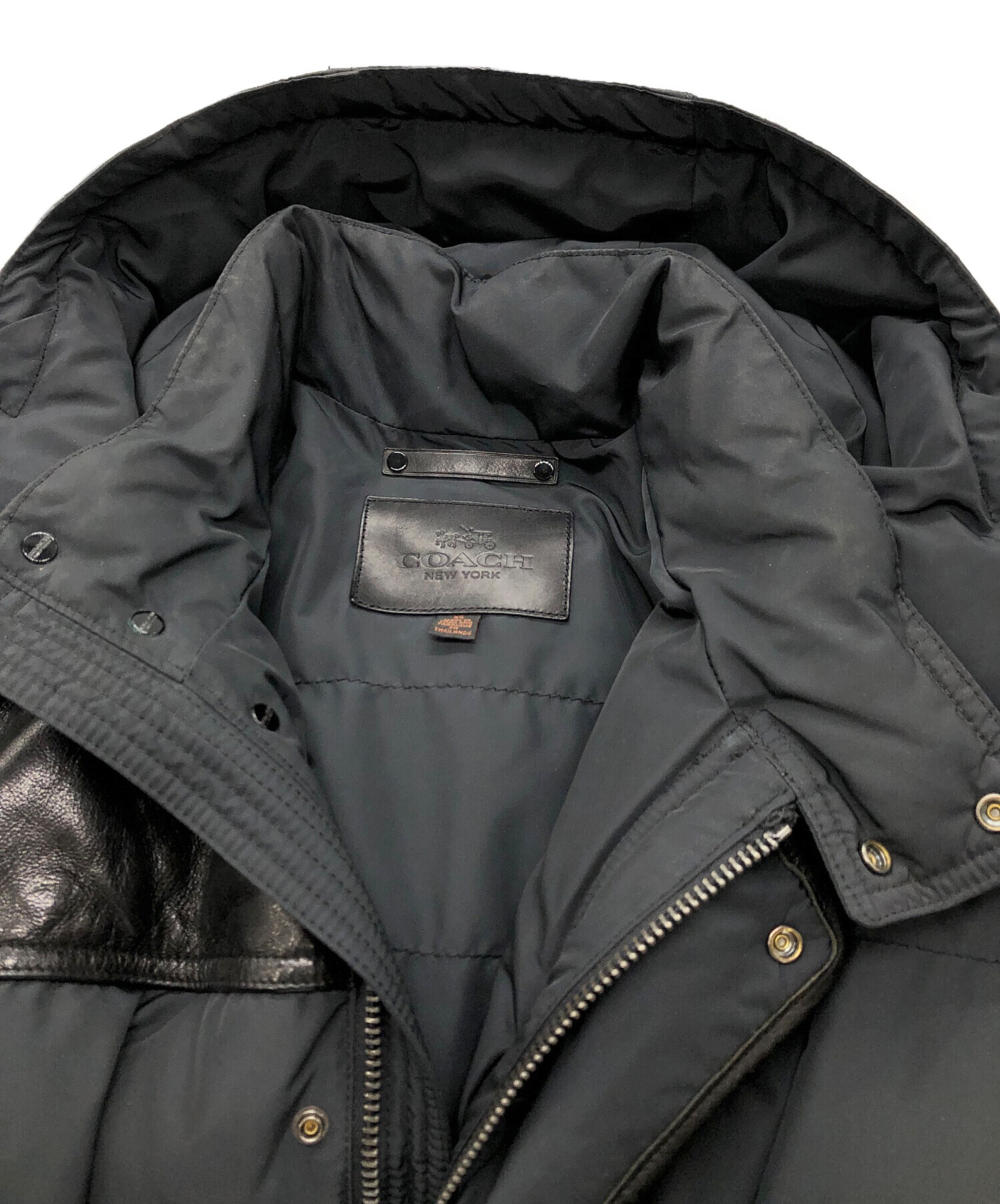 中古・古着通販】COACH (コーチ) レザー切替ダウンジャケット ブラック