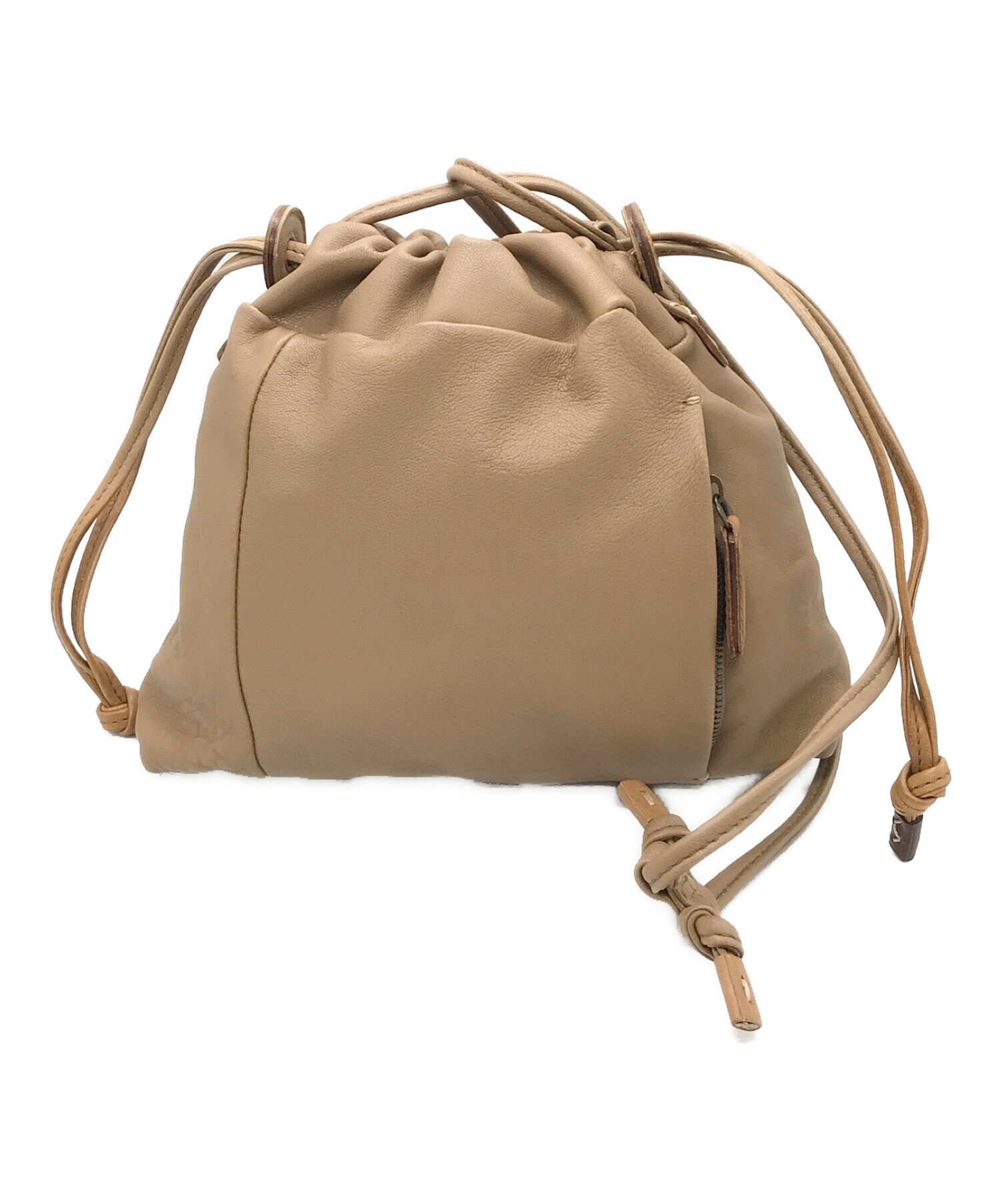 中古・古着通販】genten (ゲンテン) レザー巾着バッグ ベージュ サイズ