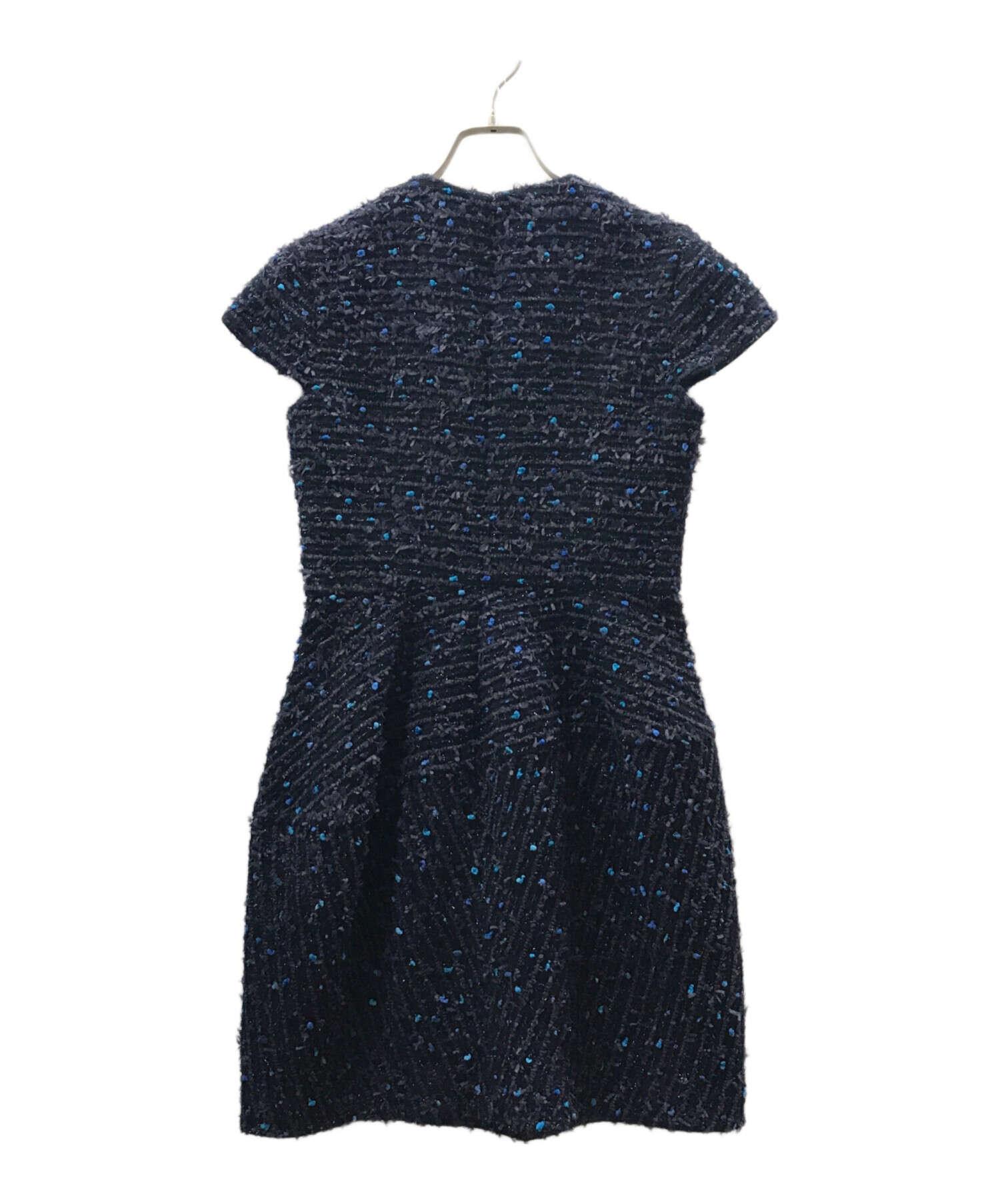 YOKO CHAN ツイード バルーンワンピース 半袖 サイズ40 ネイビー 中古・古着通販】YOKO CHAN (ヨーコチャン) ミックスツイード