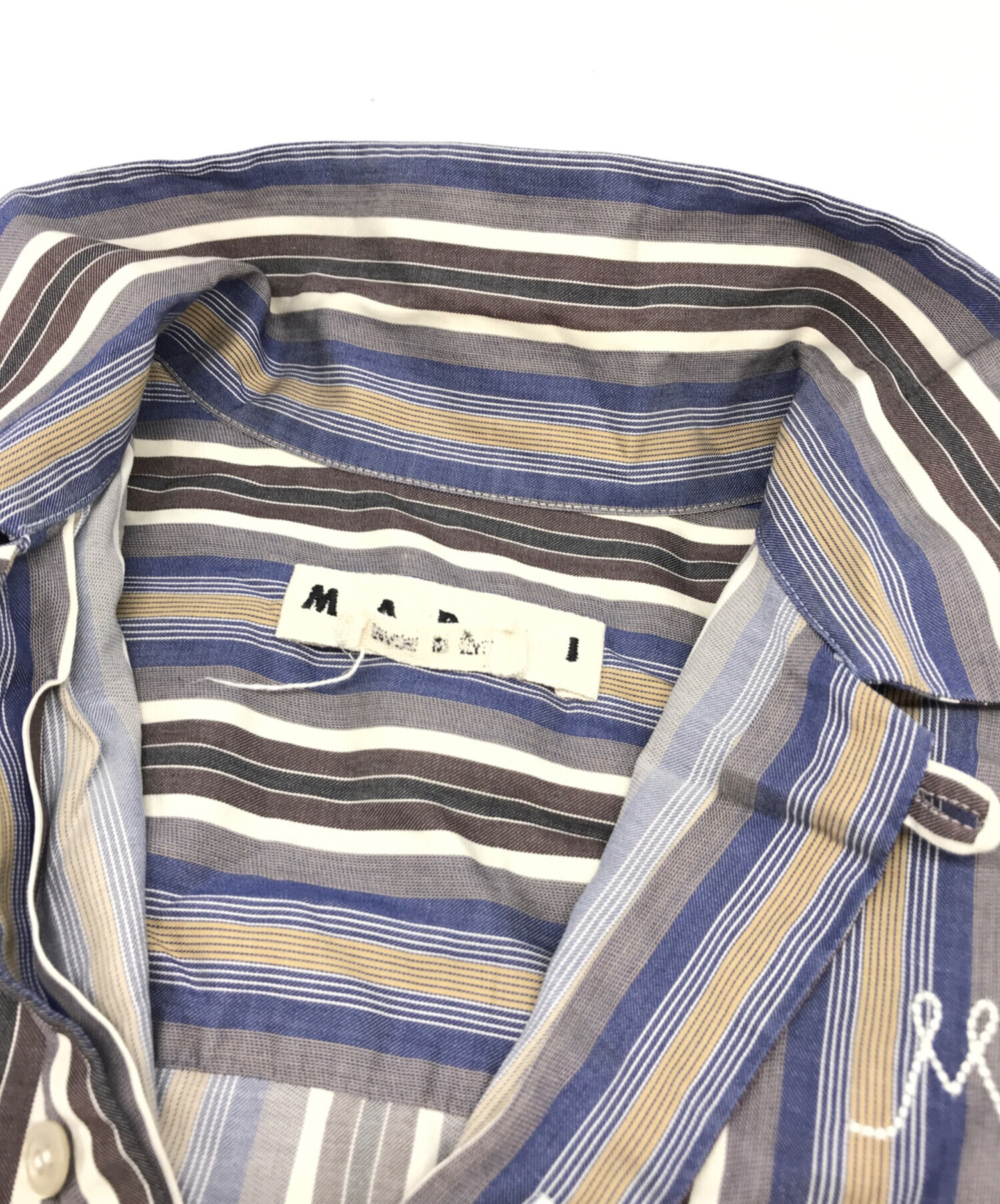 中古・古着通販】MARNI (マルニ) ロゴ刺繍半袖ストライプシャツ
