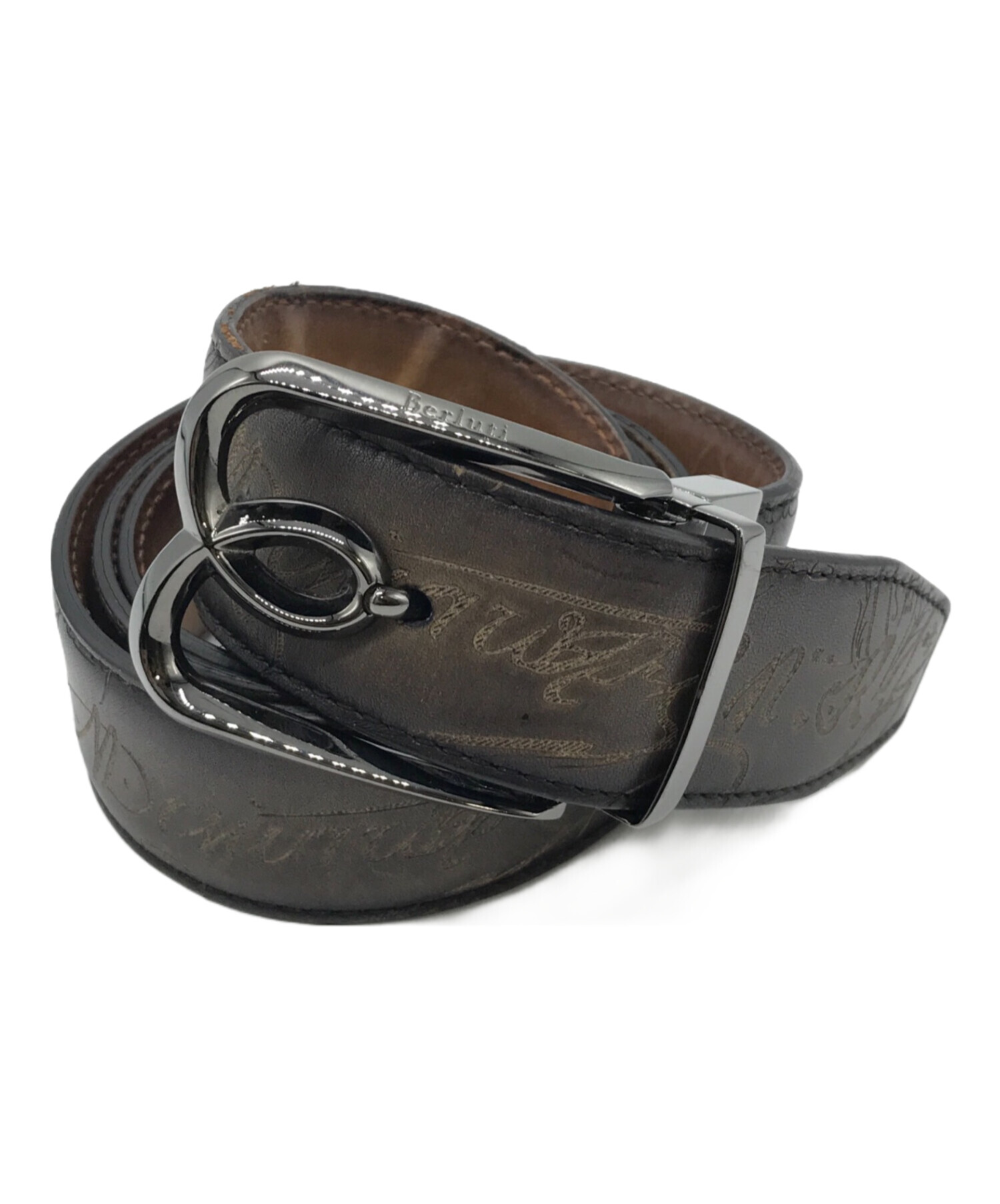BERLUTI ブラウンレザーベルト　全長110cm 中古・古着通販】Berluti (ベルルッティ) ロゴバックルレザーベルト
