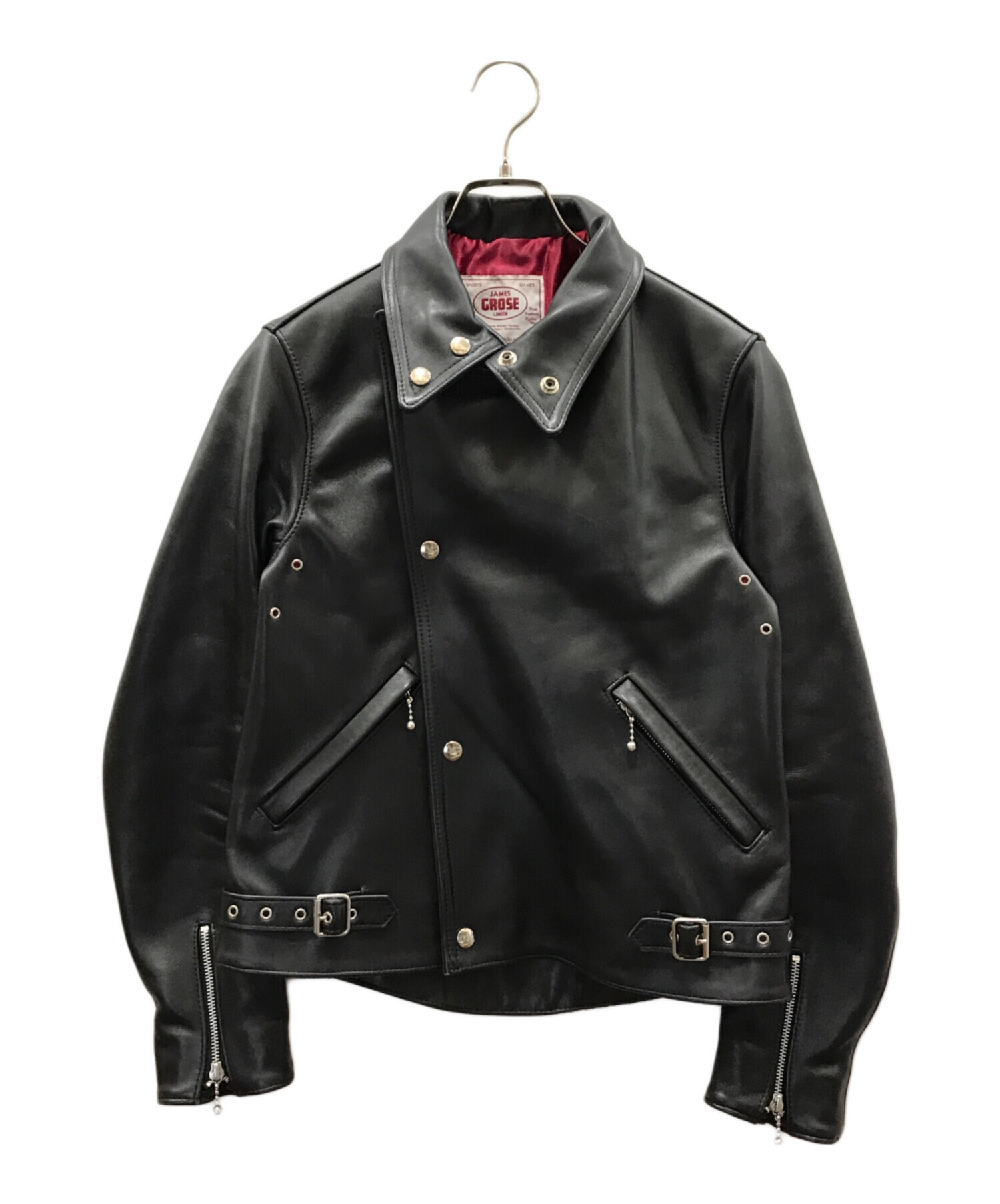 JAMESGROSE　カウハイド　バンドカラーダブルレザージャケット　34　黒 JAMESGROSEカウハイドバンドカラーダブルレザージャケット34黒