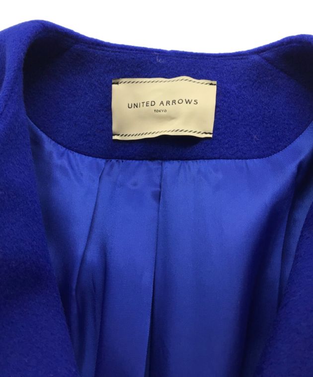 値下げUNITED ARROWS Aラインノーカラー ミドル丈コート ブルー36
