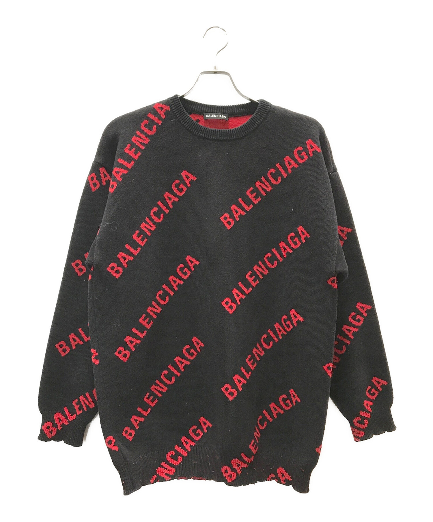 BALENCIAGA バレンシアガ ロゴ刺繍ニット 長袖 刺繍 ブラック ウール #S 542607 BALENCIAGA ロゴ入りセーター S ブラック
