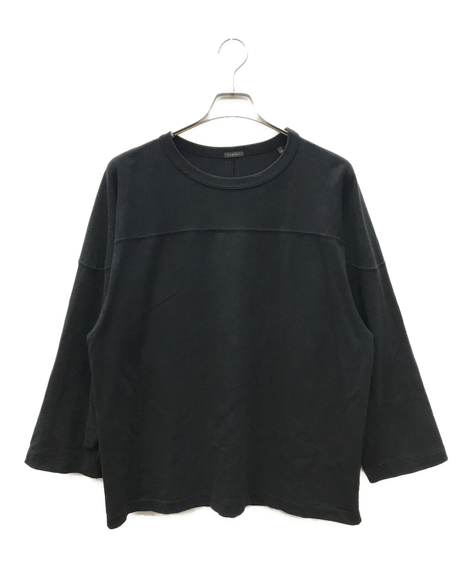 コモリ comoli フットボールT 2 黒 中古・古着通販】COMOLI (コモリ) フットボールTシャツ ブラック