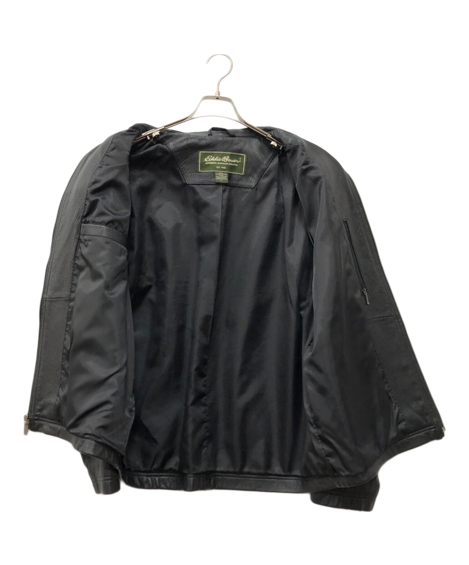 EDDIE BAUER エディーバウアー レザージャケット ブラック メンズ L Eddie Bauer エディーバウアー レザージャケット 黒に近いダーク