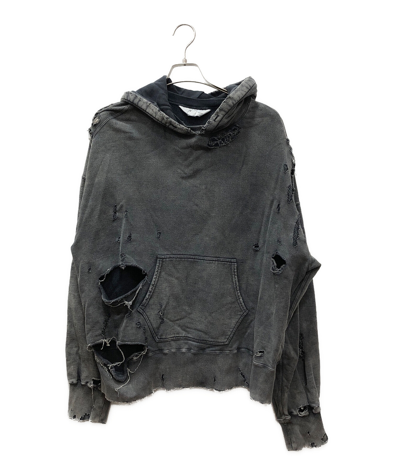 中古・古着通販】ANCELLM (アンセルム) AGING CRASH HOODIE ブラック 