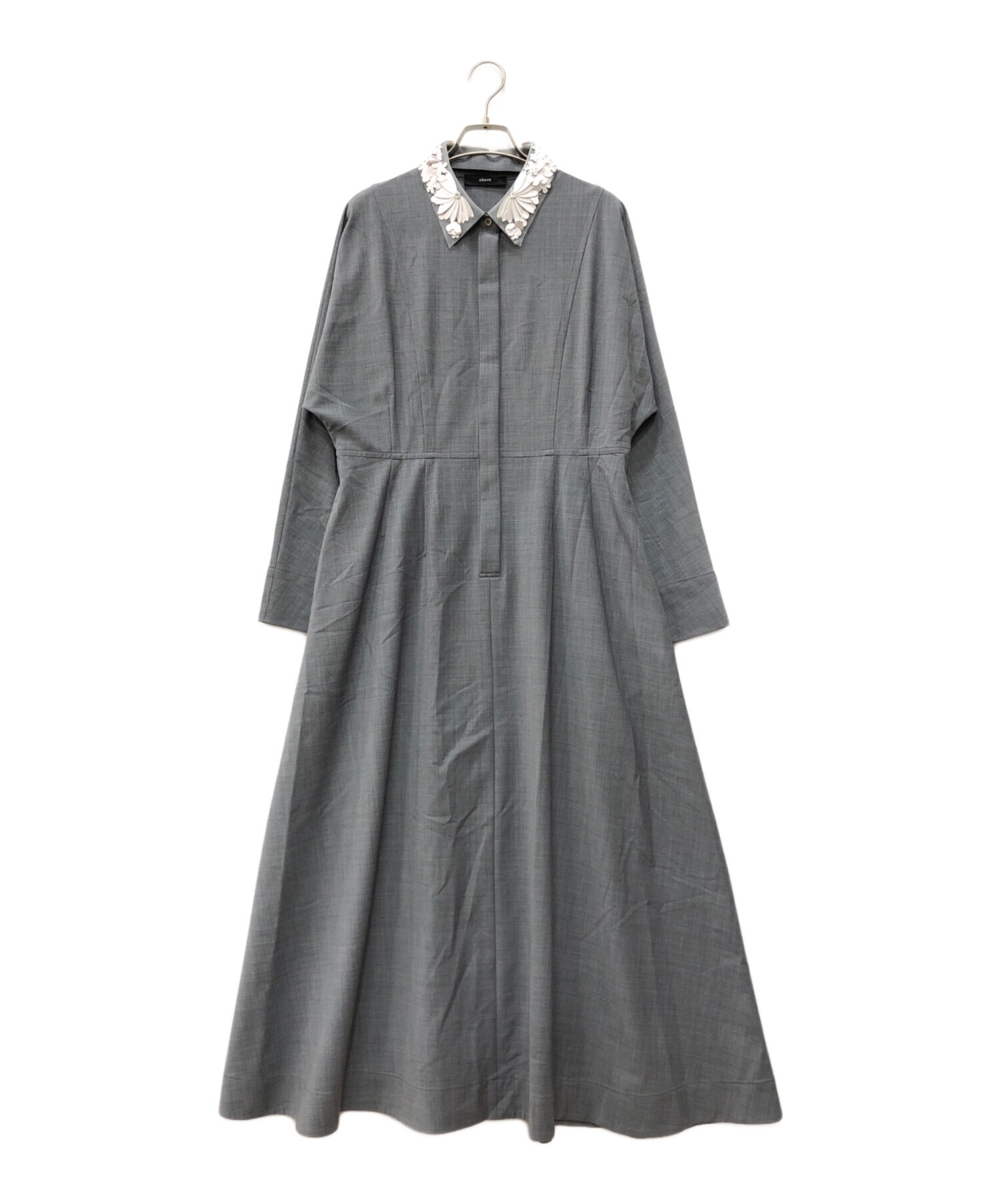 美品✨ebure エブール　ウール　シャツ　ワンピース ギャザー　グレー 中古・古着通販】EBURE (エブール) ブラウスワンピース グレー サイズ