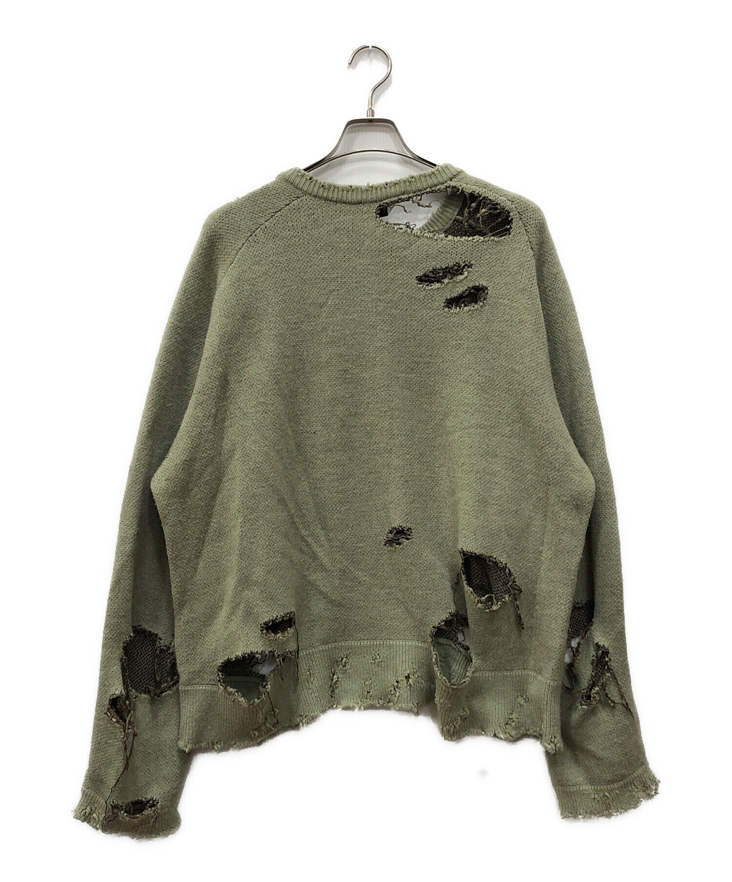 中古・古着通販】ANCELLM (アンセルム) DAMAGE KNIT グリーン サイズ:2