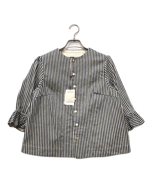 美品 45R 小麦デニム レフア ブラウス ジャケット 七分袖 ストライプ 中古・古着通販】45R (フォーティファイブ・アール) 小麦デニムの