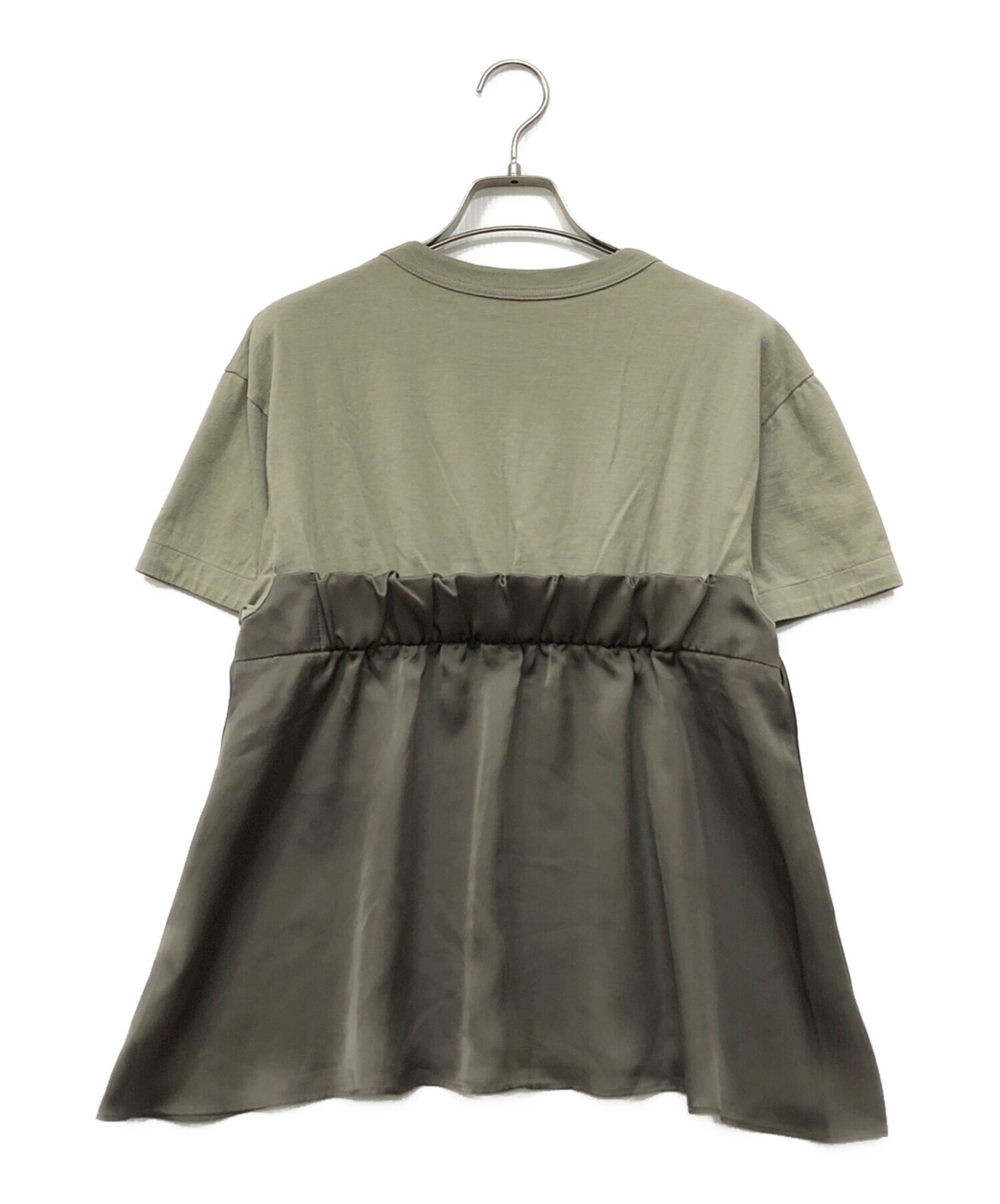 sacai / サカイ | 2020SS | Chiffon×Cotton Jersey Pullover シフォン コットン プリーツ レイヤード 半袖 カットソー | 4 | カーキ | レディース sacai / サカイ | 2020SS | Chiffon×Cotton Jersey Pullover シフォン
