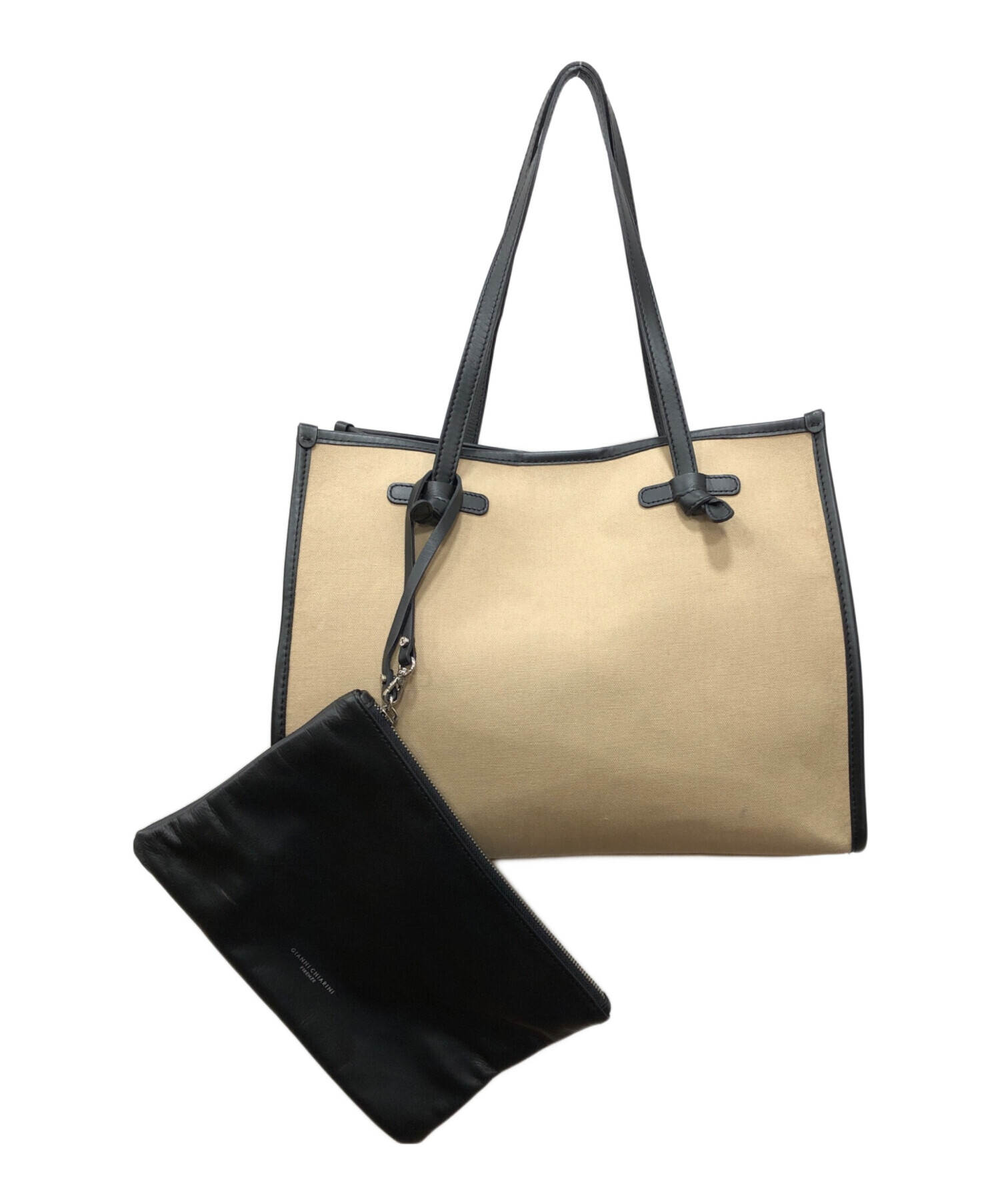 美品　GIANNI CHIARINI トートバッグ ベージュ/ブラック　ポーチ付 中古・古着通販】GIANNI CHIARINI (ジャンニ キアリーニ) ポーチ付き