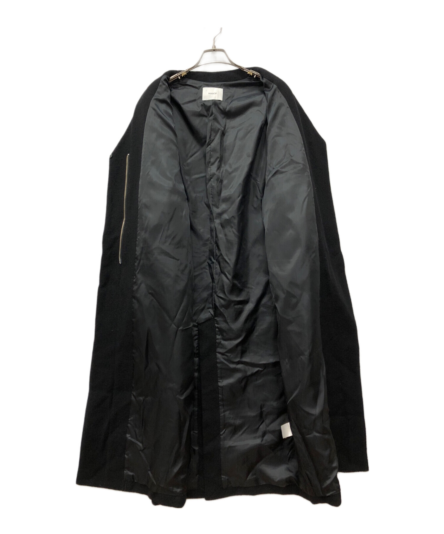 中古・古着通販】MANOF (マノフ) COLLARLESS LONG COAT ブラック