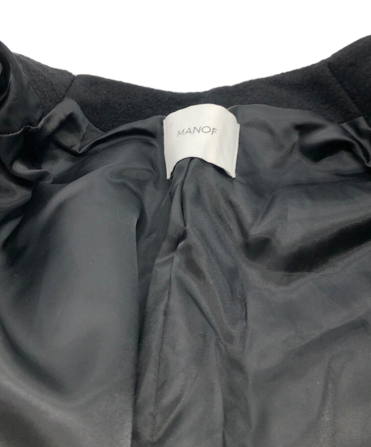 中古・古着通販】MANOF (マノフ) COLLARLESS LONG COAT ブラック