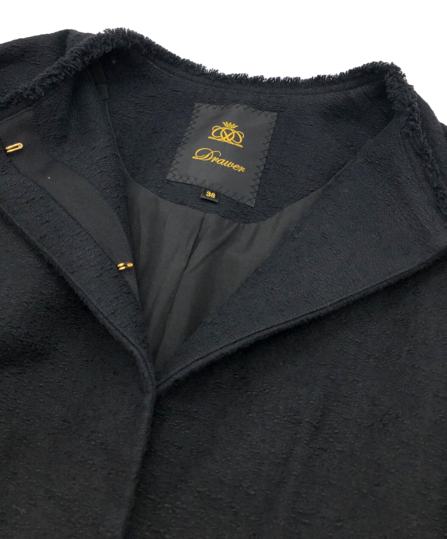 中古・古着通販】Drawer (ドゥロワー) ツイードフリンジノーカラー