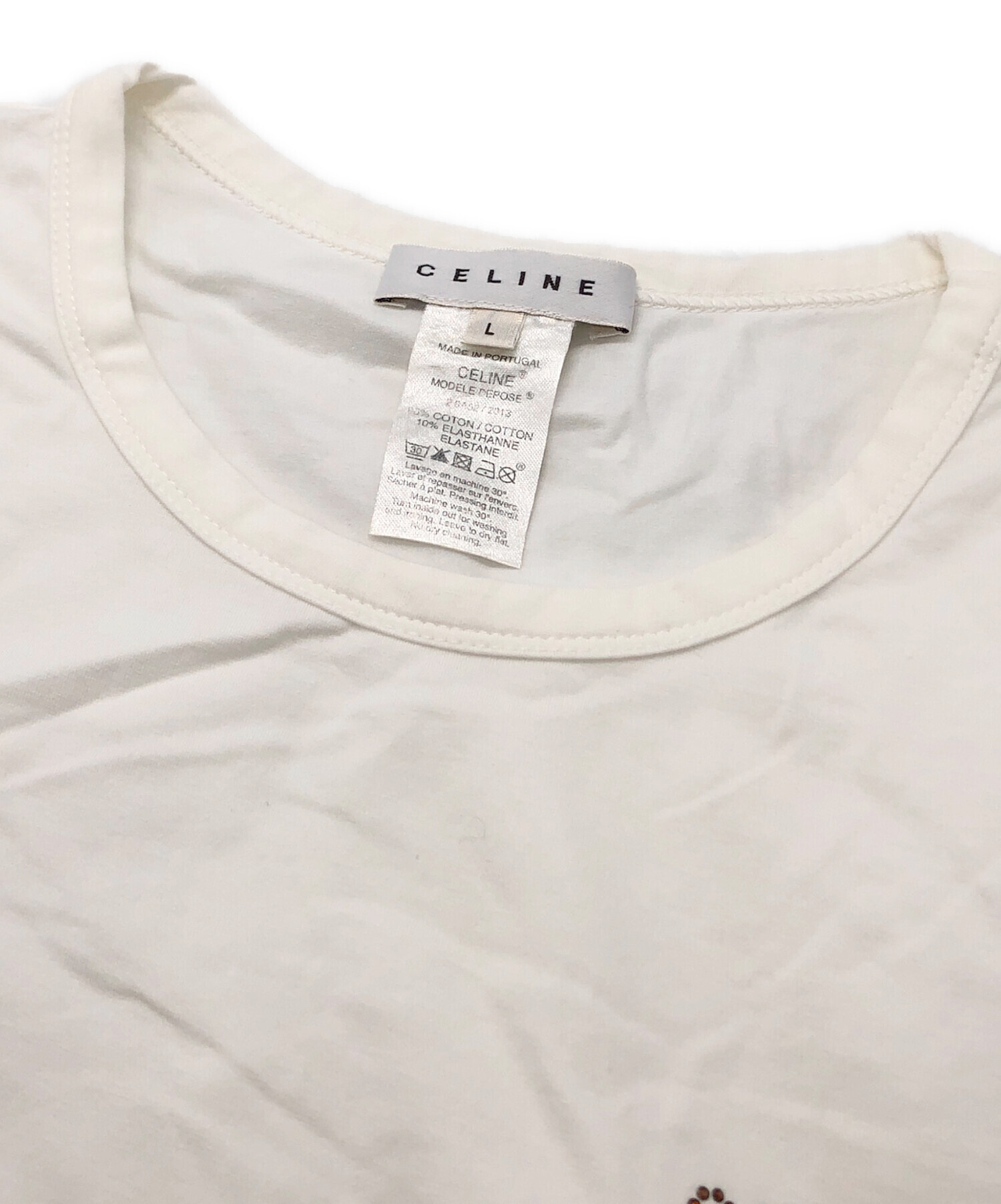 中古・古着通販】CELINE (セリーヌ) スパンコールロゴTシャツ ホワイト