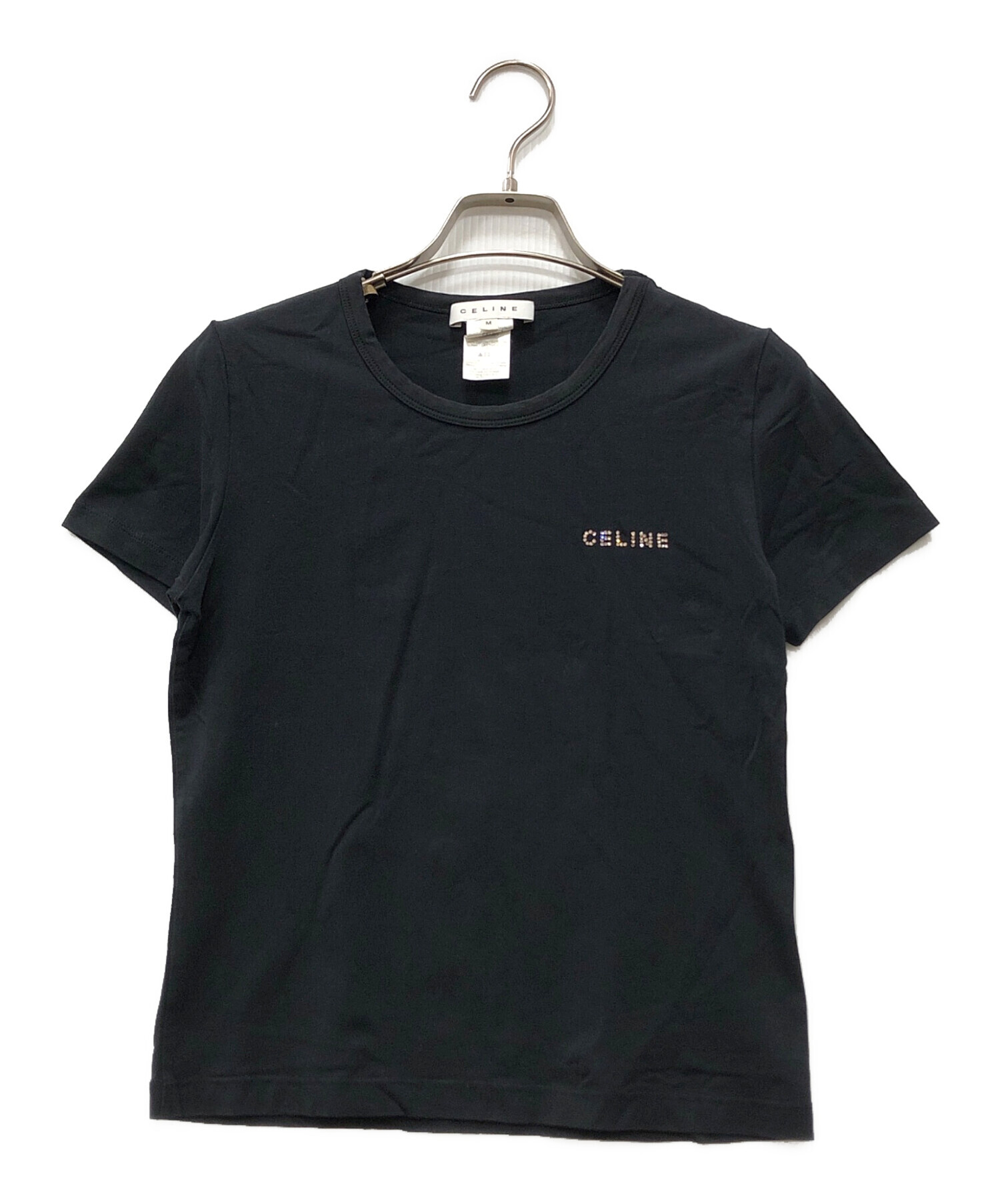 中古・古着通販】CELINE (セリーヌ) スパンコールロゴTシャツ ブラック