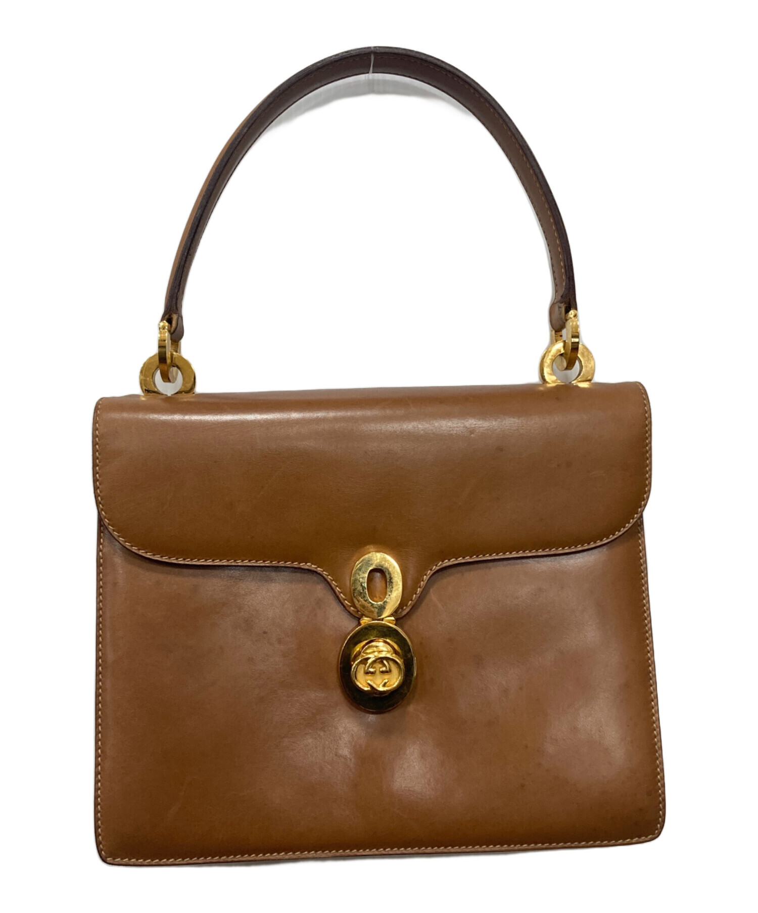 GUCCI グッチハンドバッグ クリスタル レザーブラウンゴールド GG