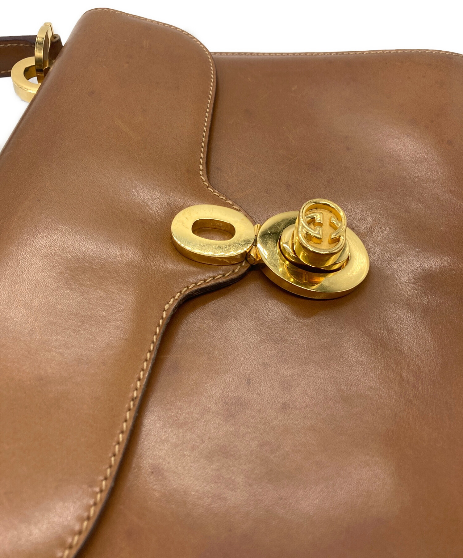 Gucci ブラウンレザーハンドバッグ 中古・古着通販】GUCCI (グッチ) レザーハンドバッグ ブラウン