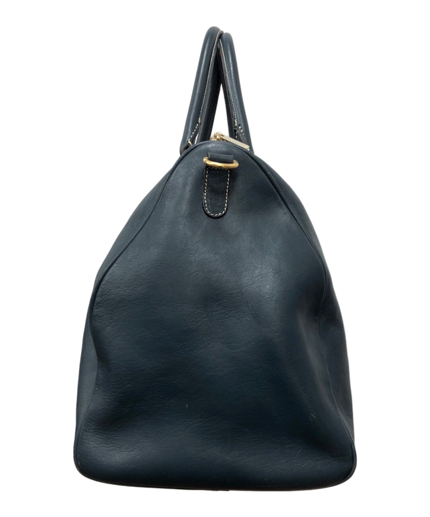 未使用級　ヒロフ　ハンドバッグ　ミニボストン　シボ革　Hロゴ　ネイビー 未使用級 ヒロフ ハンドバッグ ミニボストン シボ革 Hロゴ ネイビー