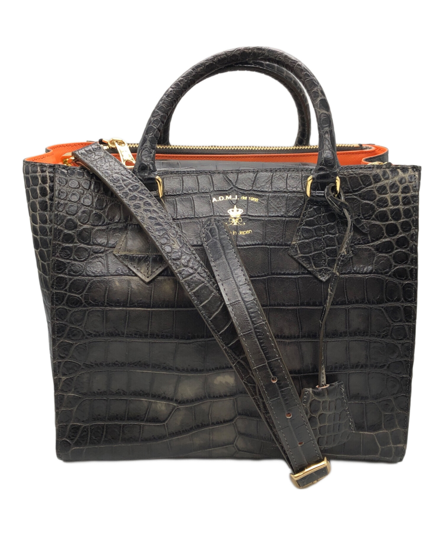 ADMJ ブラック クロコダイル風 ショルダーバッグ エーディーエムジェイ ADMJ ブラック クロコダイル風 ショルダーバッグ エーディーエムジェイ