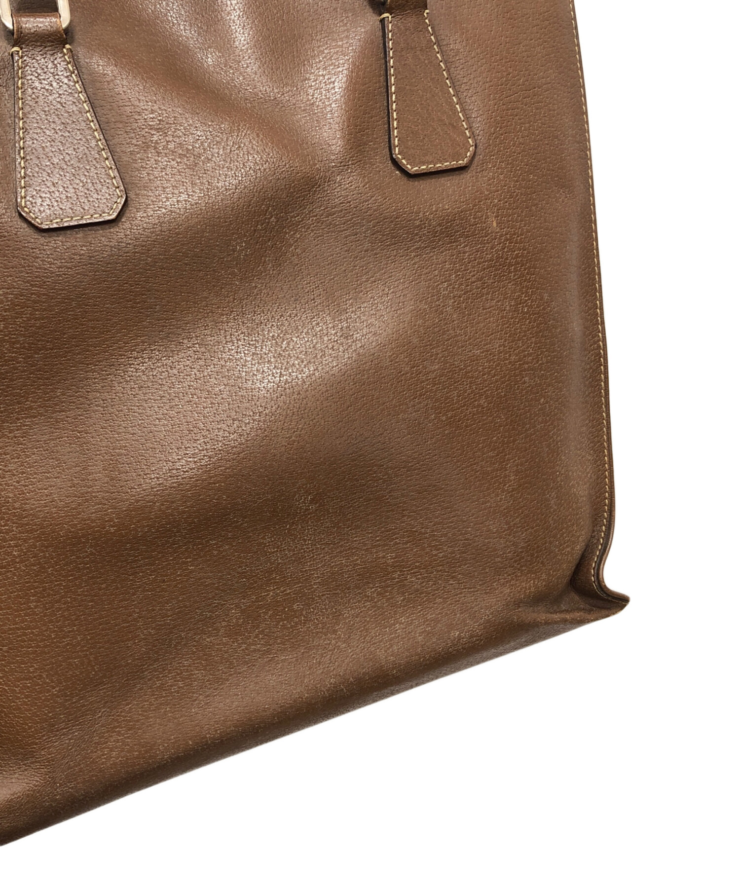 希少 PRADA ブラウン レザー トートバッグ 中古・古着通販】PRADA (プラダ) レザートートバッグ ブラウン サイズ