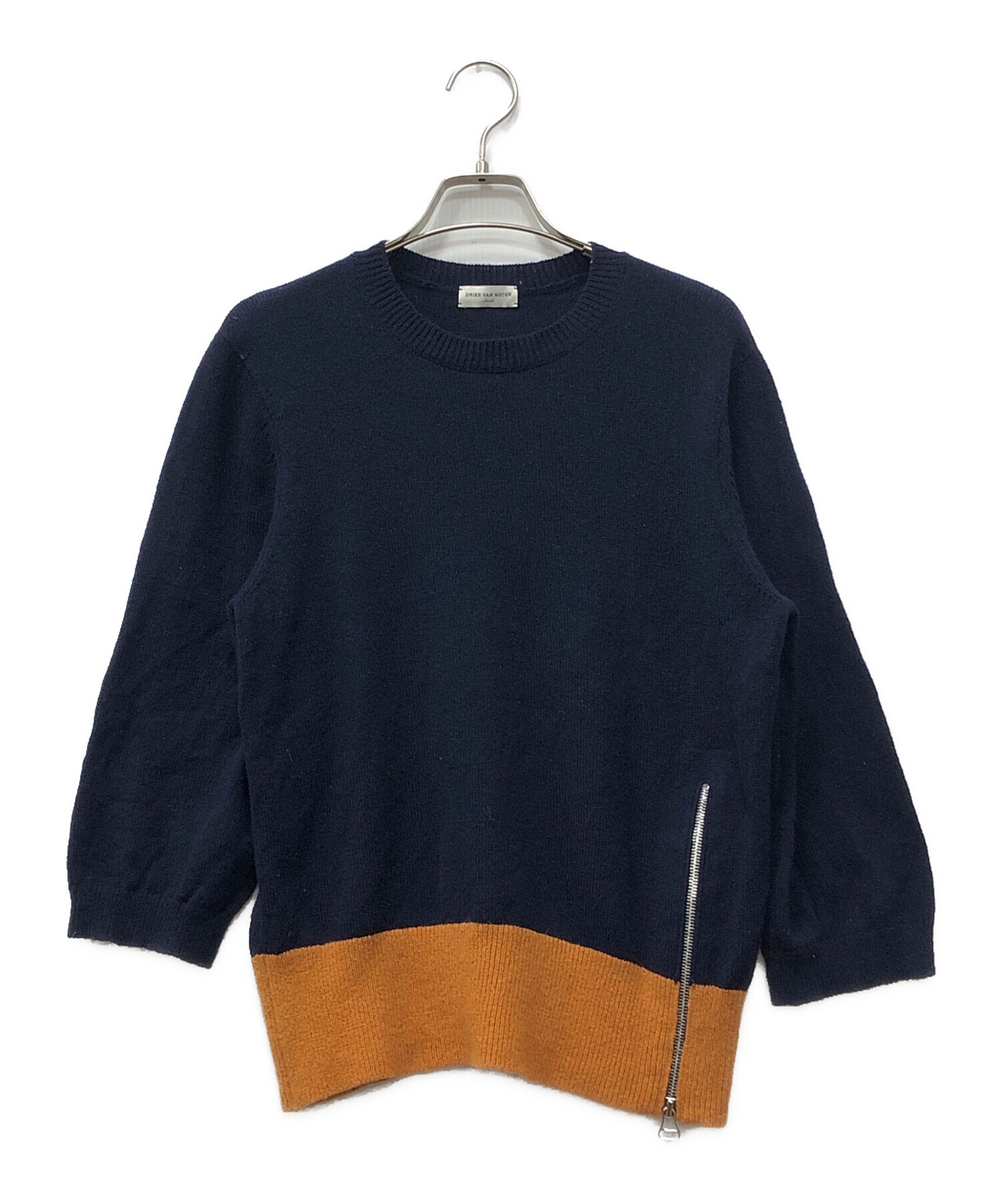 DRIES VAN NOTEN ニットセーター Mサイズ ネイビー・バーガンディ 中古・古着通販】DRIES VAN NOTEN (ドリスヴァンノッテン) バイカラー
