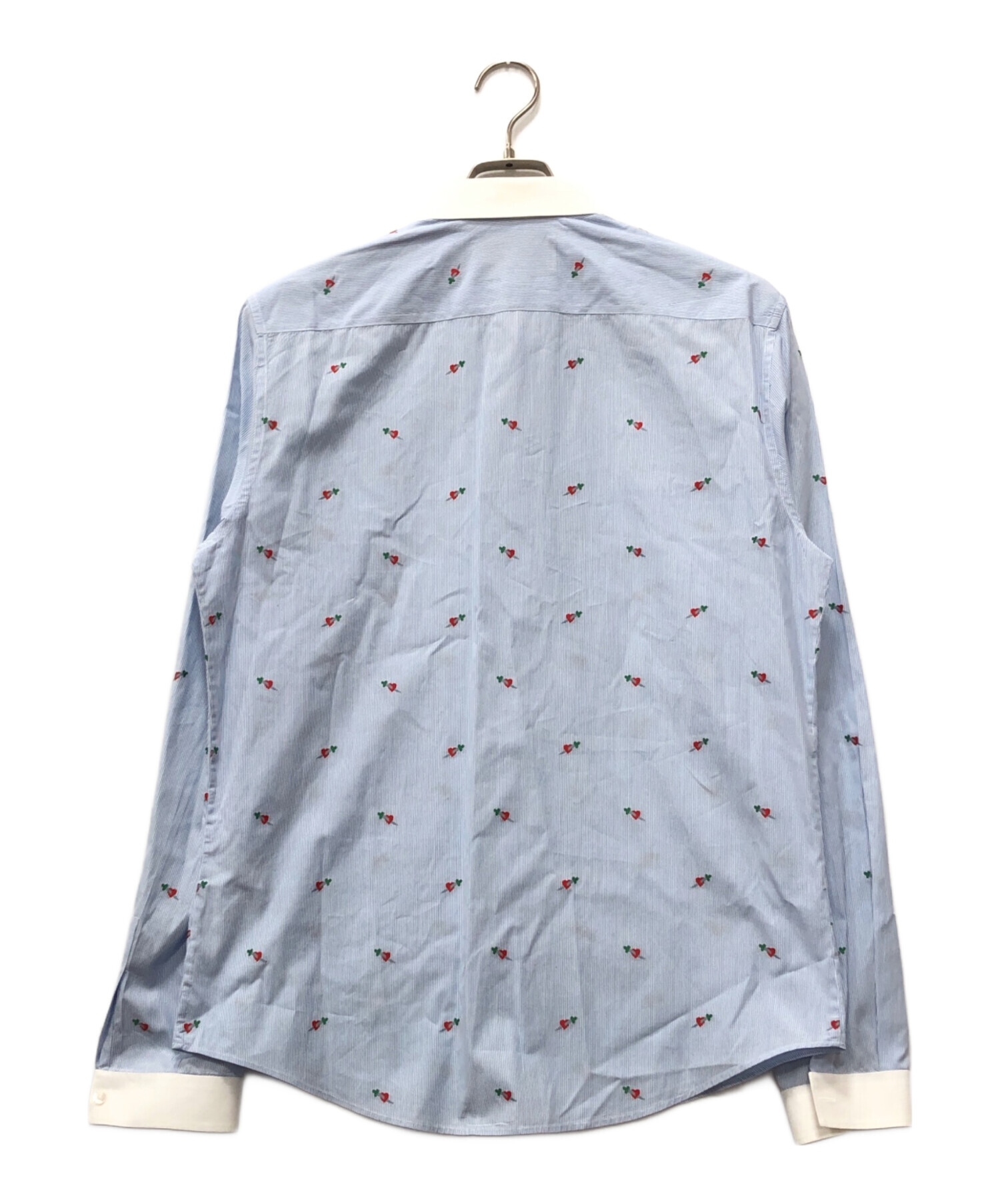 中古・古着通販】GUCCI (グッチ) 長袖ハート柄ストライプシャツ ブルー