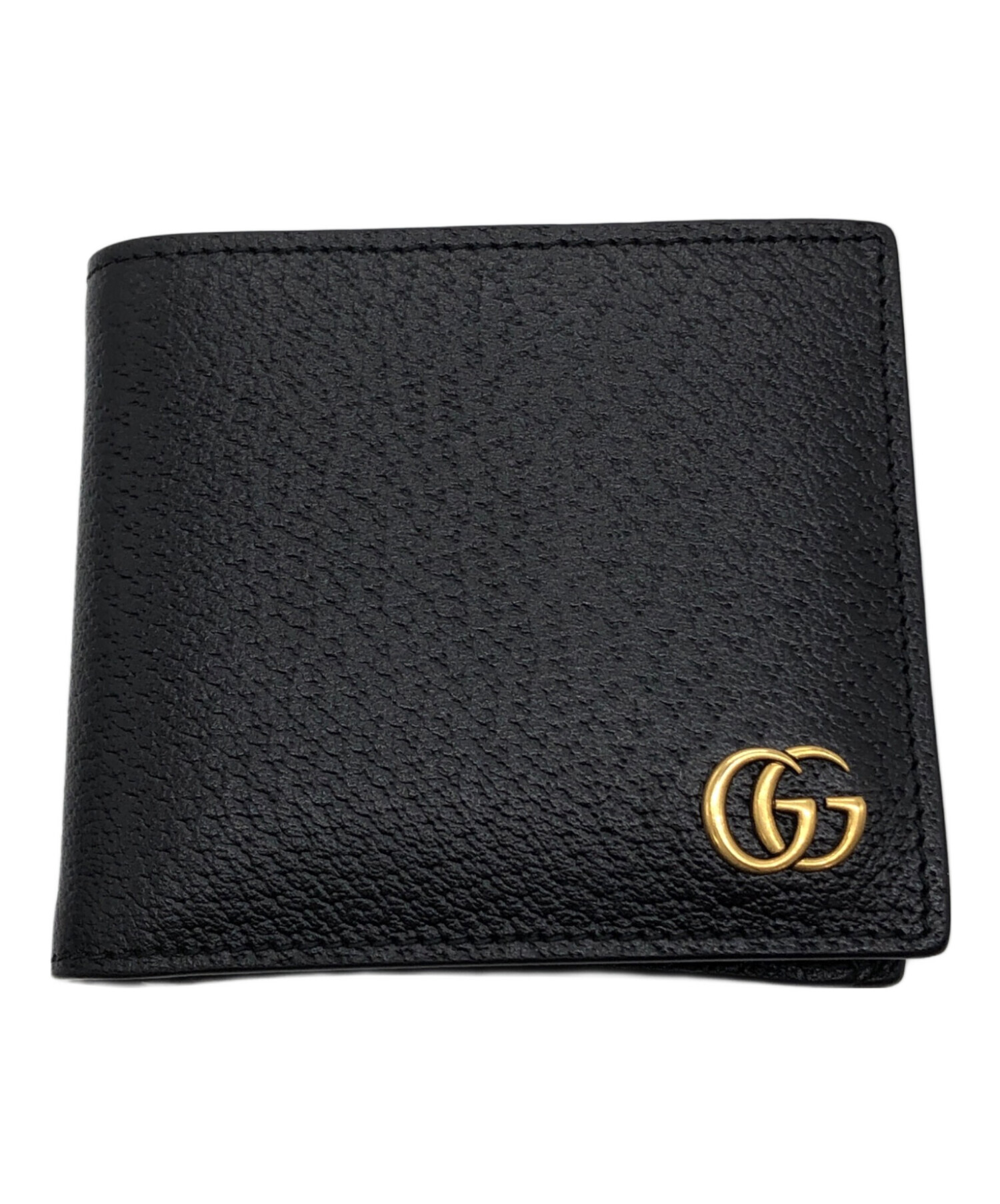 GUCCI ブラックレザー 二つ折り財布　マーモント 中古・古着通販】GUCCI (グッチ) マーモント2つ折りレザー財布