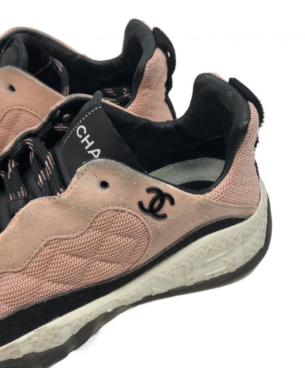 【シャネル】ファブリックスニーカー ブラック ピンクシューズ レディース36 中古・古着通販】CHANEL (シャネル) ココマーク ファブリック