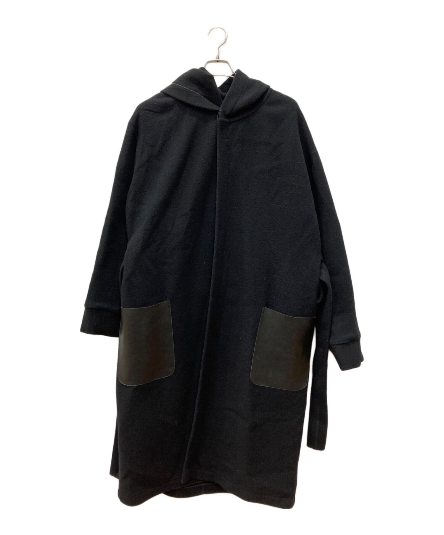 中古・古着通販】ATON (エイトン) レザー切替ウールコート ブラック